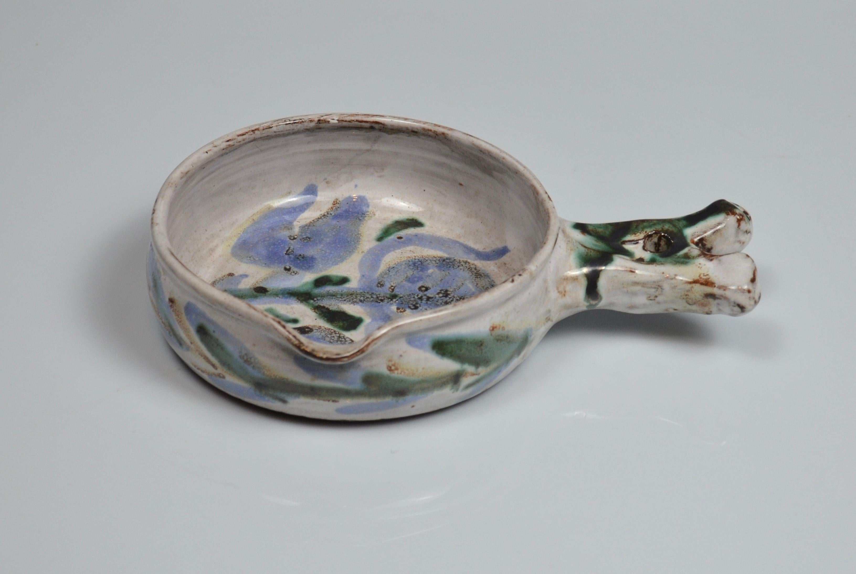 Ceramic Decorative ceramic skillet/pan, Vallauris, attributed to Albert Thiry, 1960s For Sale