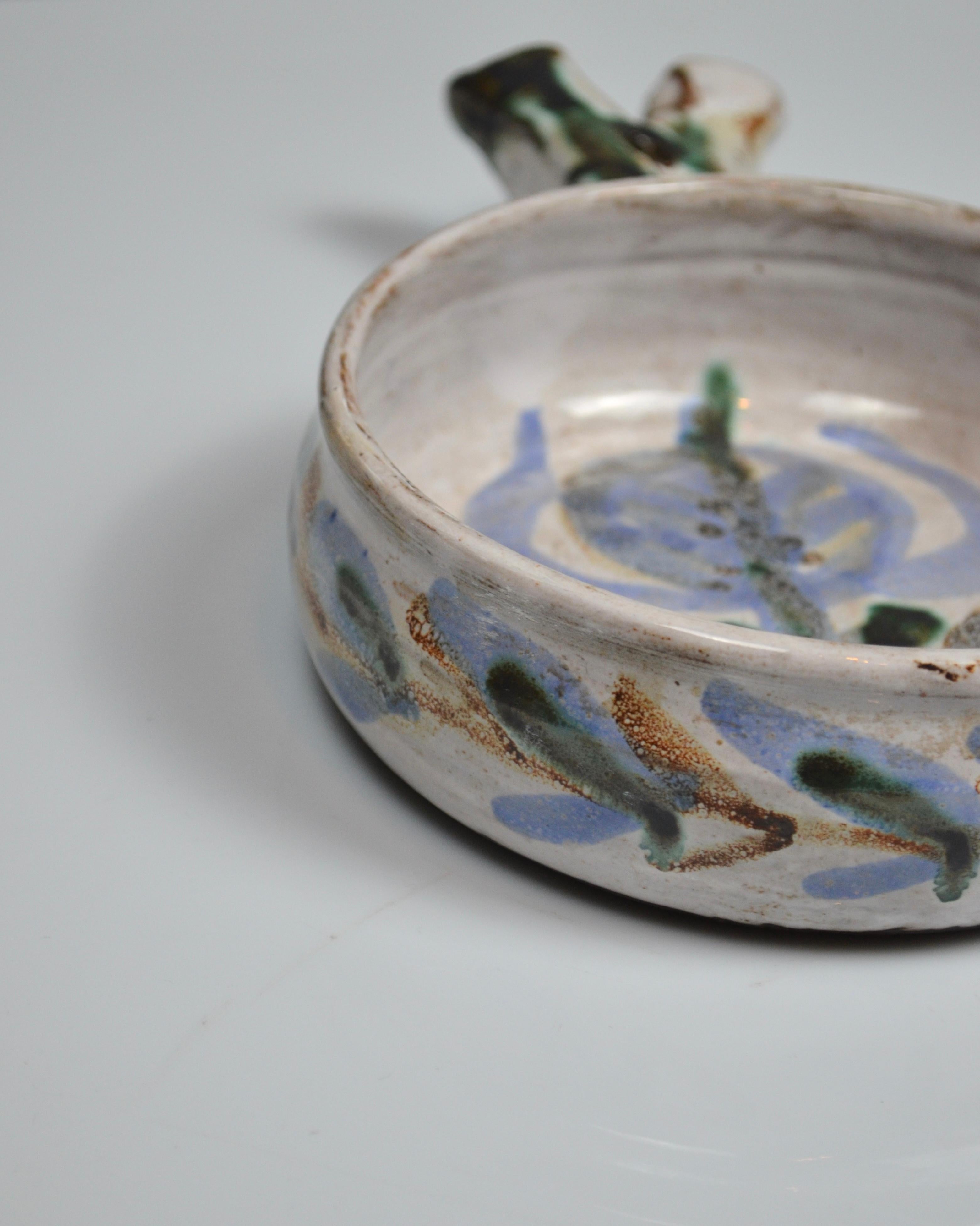Decorative ceramic skillet/pan, Vallauris, attributed to Albert Thiry, 1960s For Sale 2
