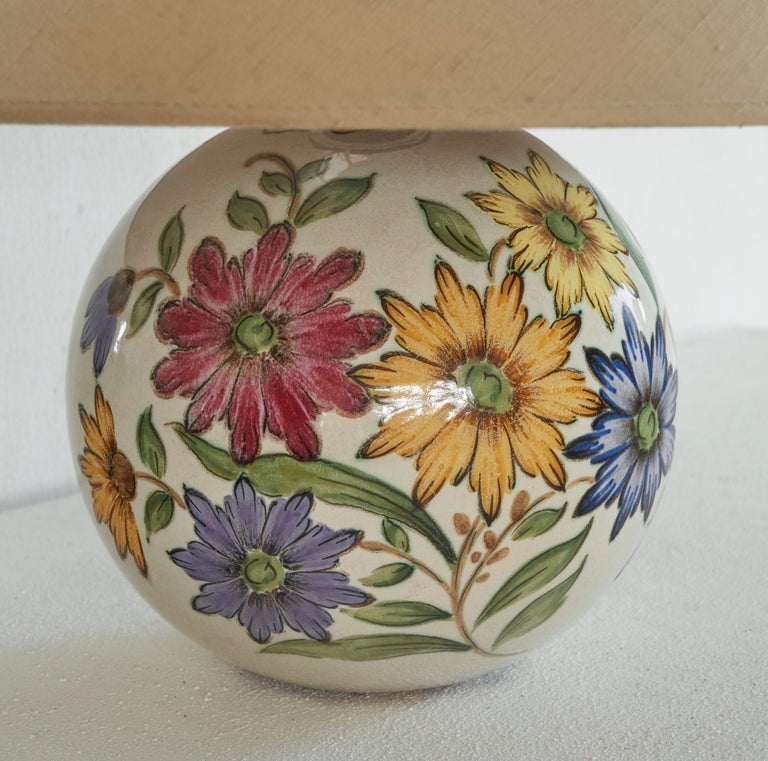 Decorative Ceramic Table Lamp with Floral Decor, 1930s For Sale at 1stDibs