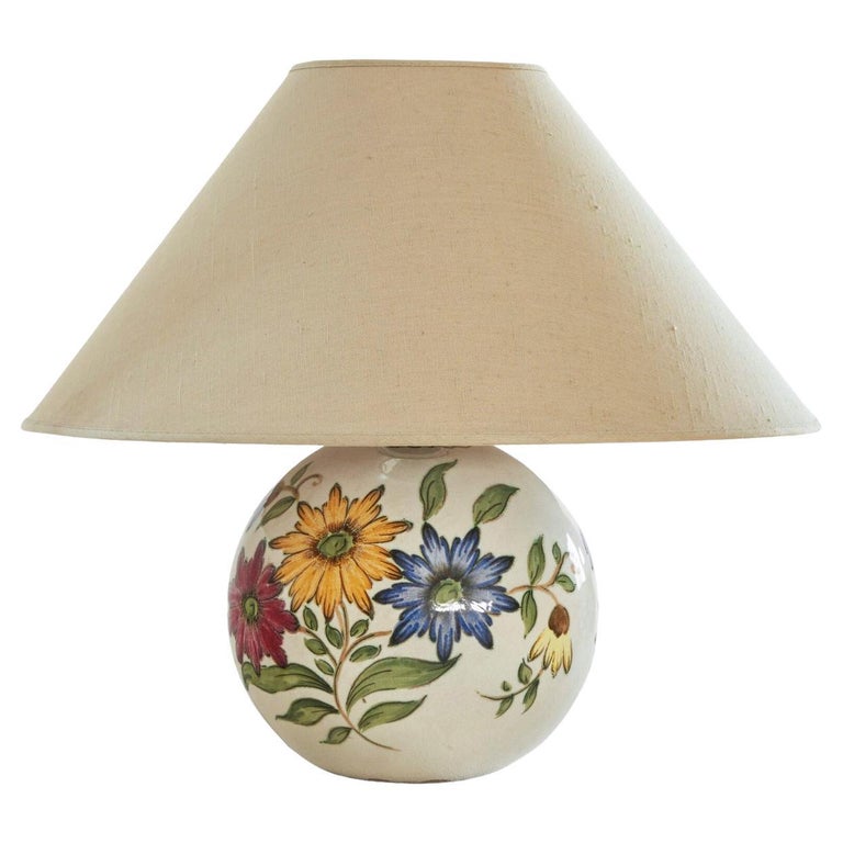 Decorative Ceramic Table Lamp with Floral Decor, 1930s For Sale at 1stDibs