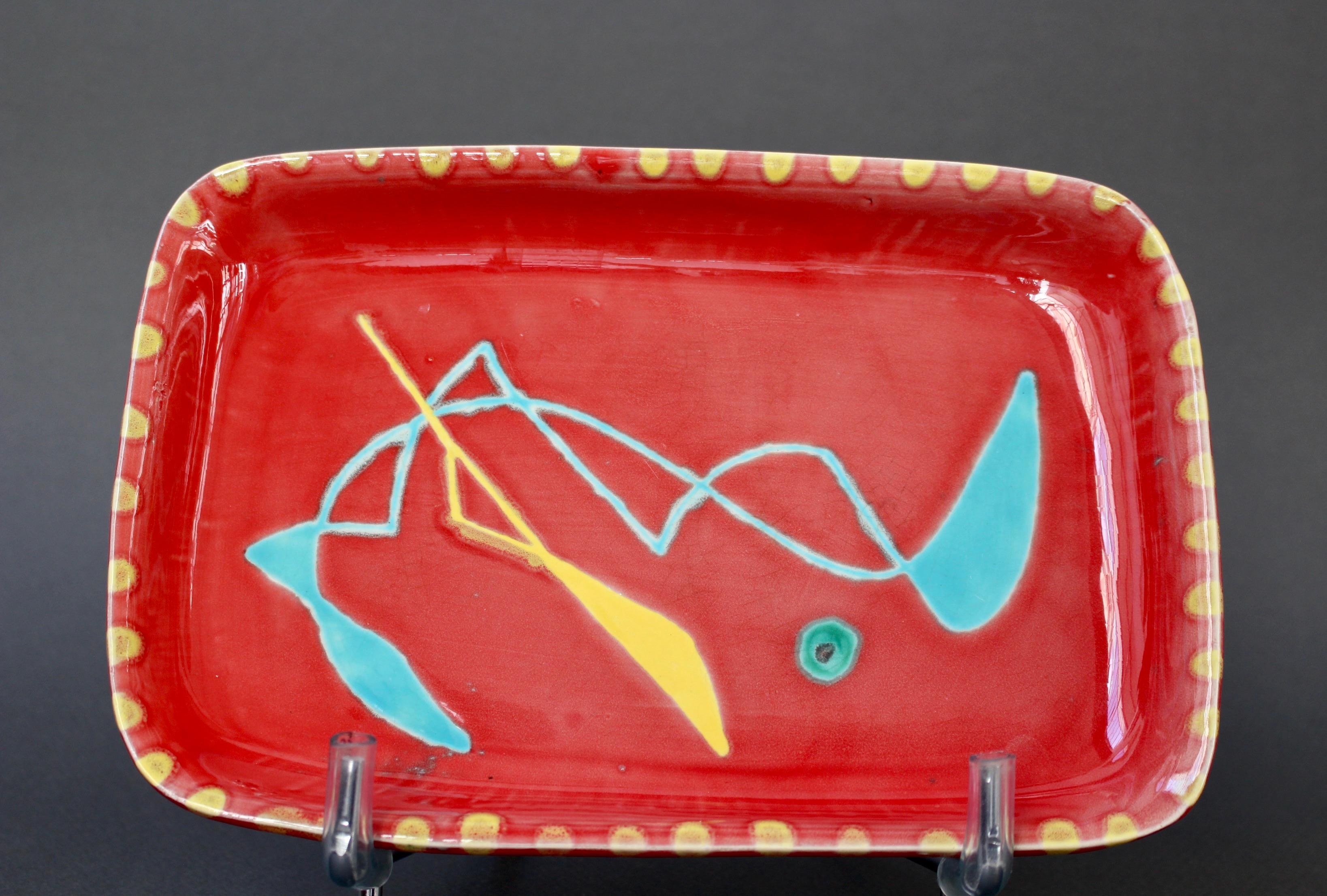 Dekoratives Keramiktablett von Charles Ren Neveux für Cerenne Workshop, ca. 1950er Jahre im Angebot 1