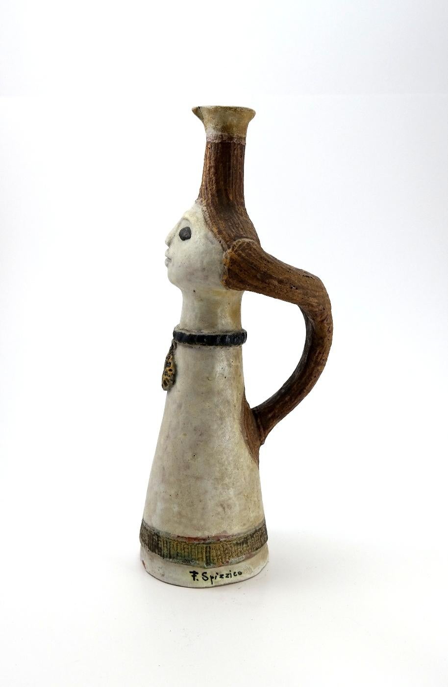 Mid-Century Modern Decorative Female Figure Ceramic Table Vase by F. Spizzico, 1970s For Sale