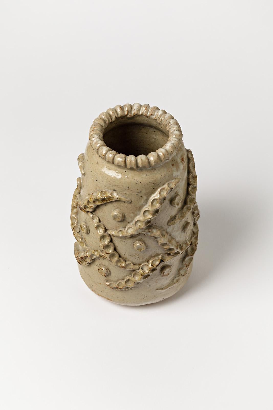 Decorative Ceramic Vase by French Artist André Rozay Postwar Pottery La Borne 1