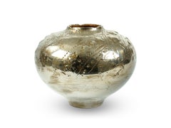 Jarrón de cerámica decorativo Vaso Centro de mesa Platino brillo metálico, Italia