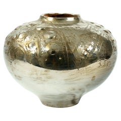 Decorative Ceramic Vase Vessel Centerpiece Platinum Metallic Luster, Italy