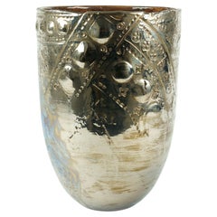 Vase décoratif en céramique métallique lustré platine ancien fait à la main Italie 