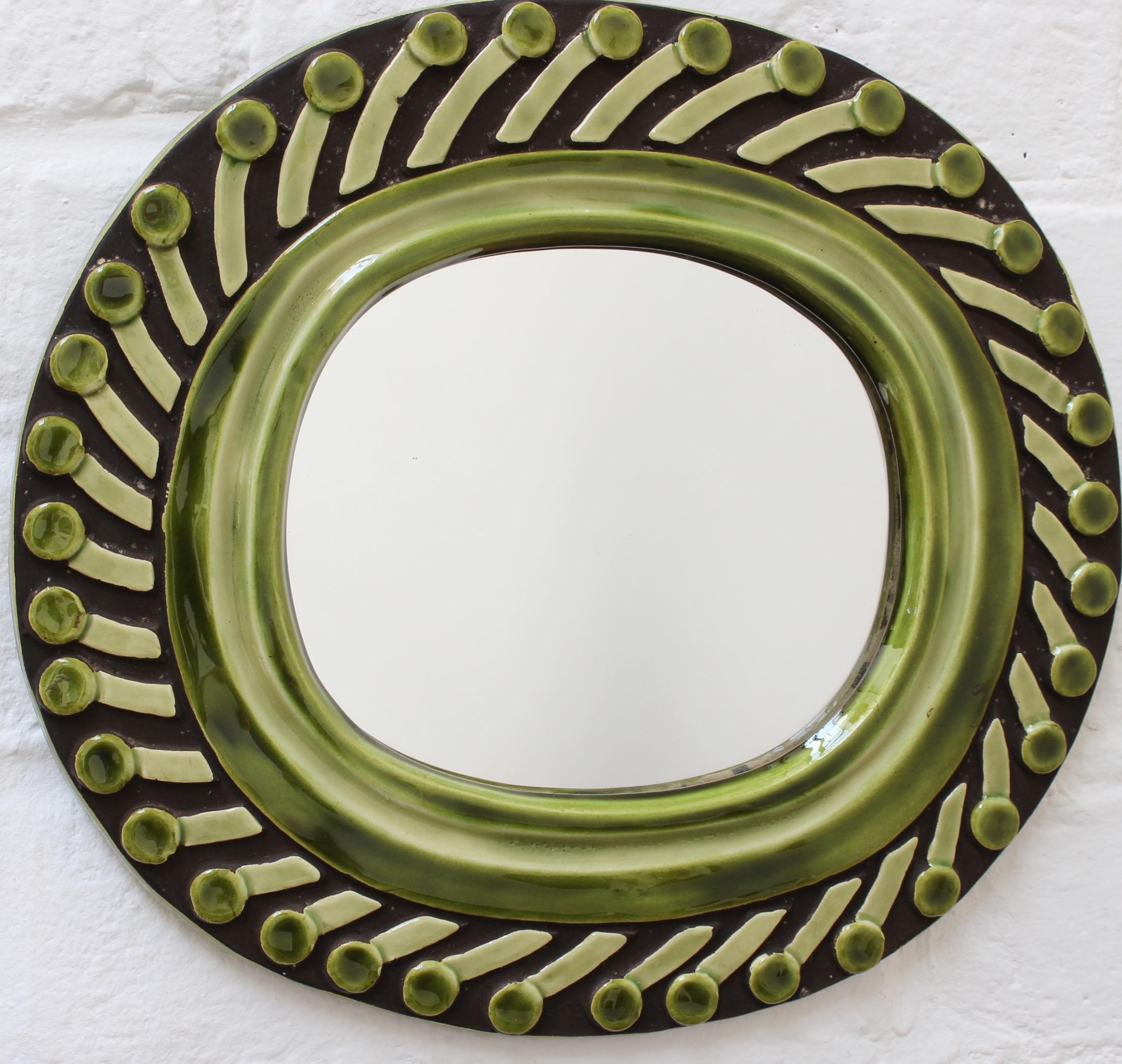 Mid-Century Modern Decorative Ceramic Wall Mirror by François Lembo, 'circa 1960s'