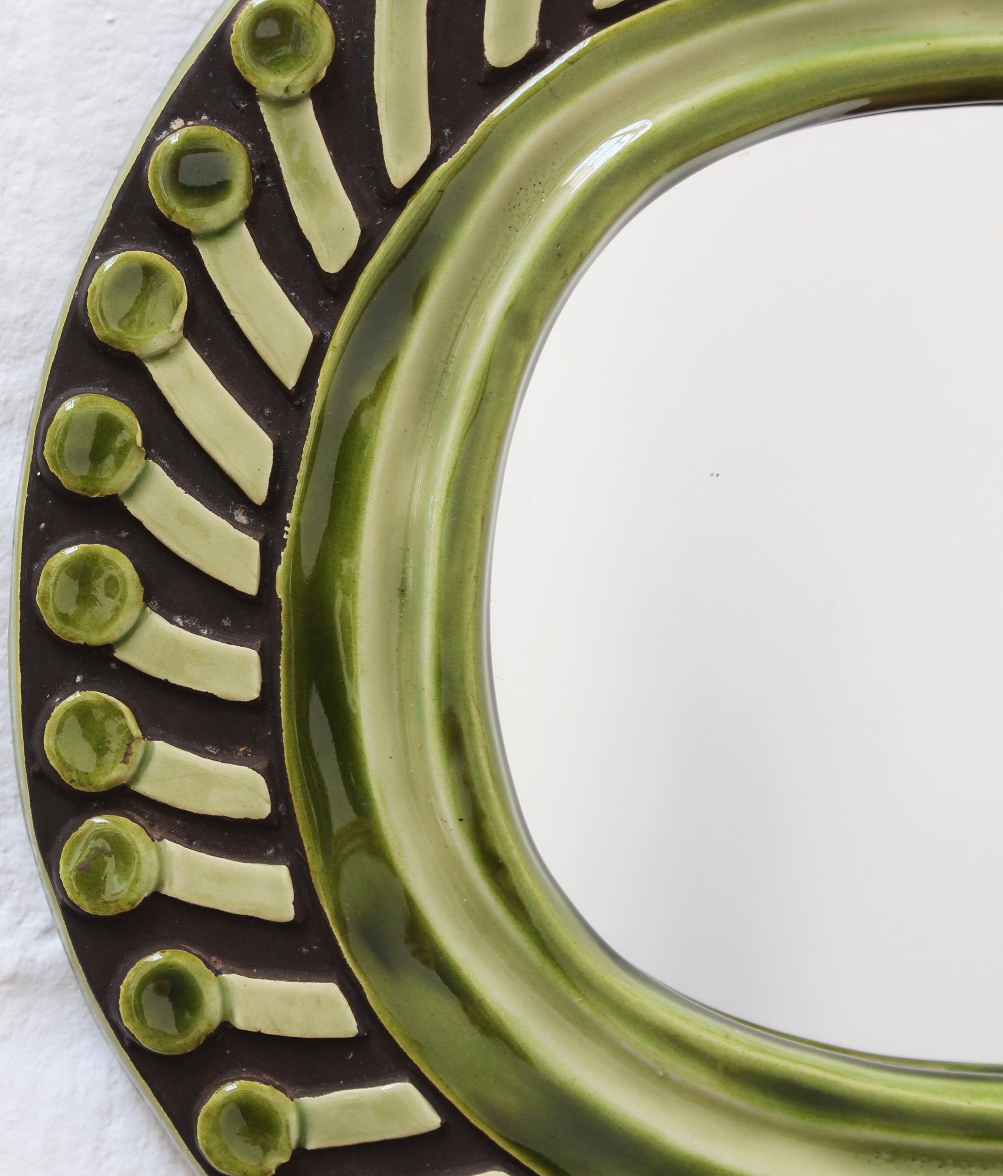 French Decorative Ceramic Wall Mirror by François Lembo, 'circa 1960s'