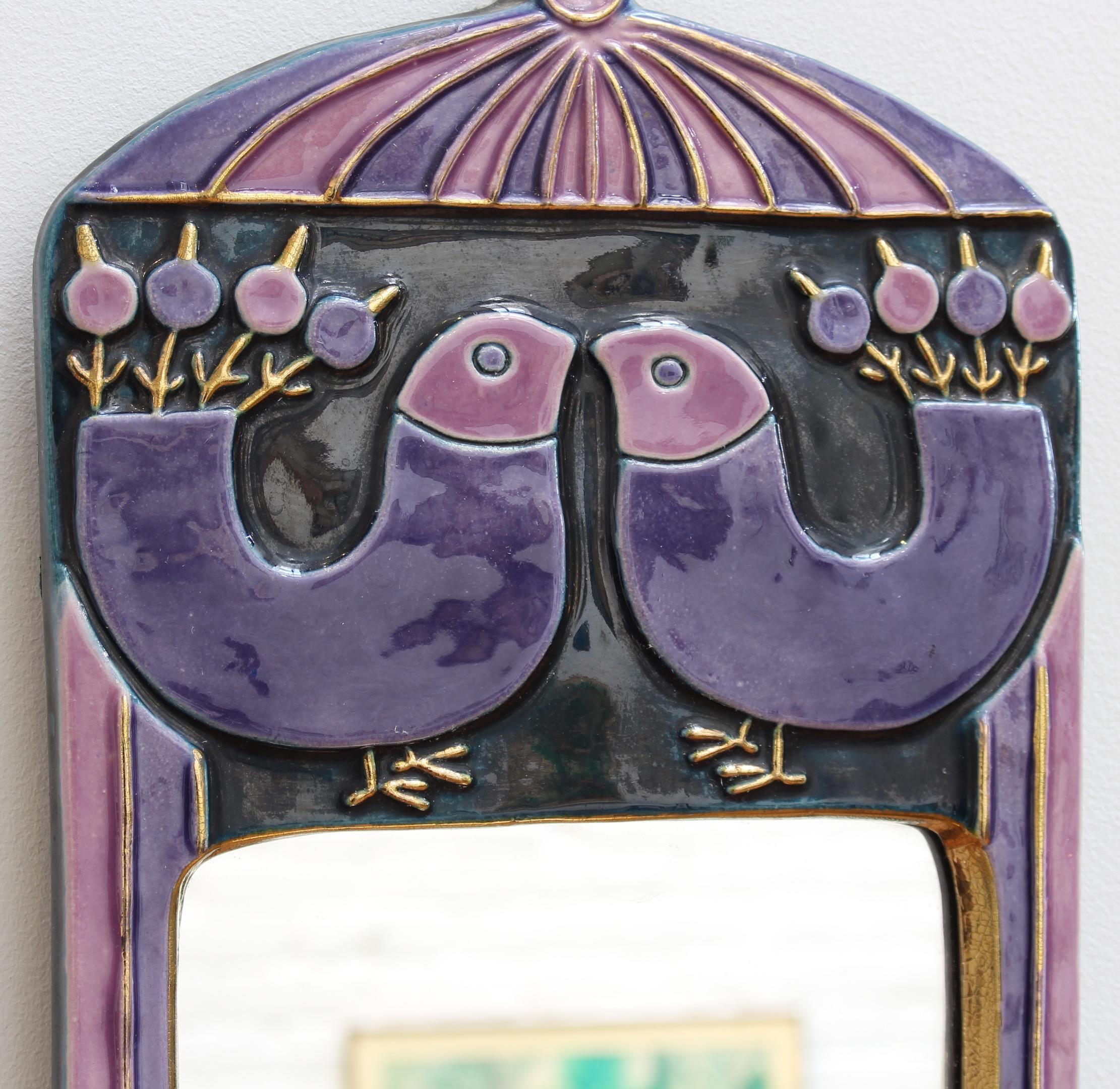 Decorative Ceramic Wall Mirror with Stylized Birds, Mithé Espelt, circa 1970s 4