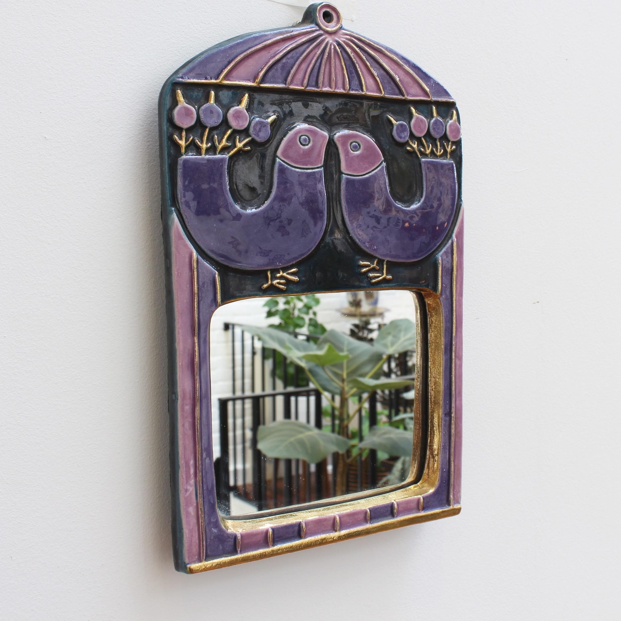 Decorative Ceramic Wall Mirror with Stylized Birds, Mithé Espelt, circa 1970s In Good Condition In London, GB