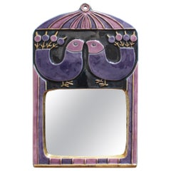Vintage Decorative Ceramic Wall Mirror with Stylized Birds, Mithé Espelt, circa 1970s
