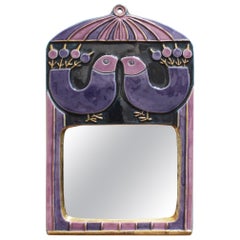 Decorative Ceramic Wall Mirror with Stylized Birds, Mithé Espelt, circa 1970s