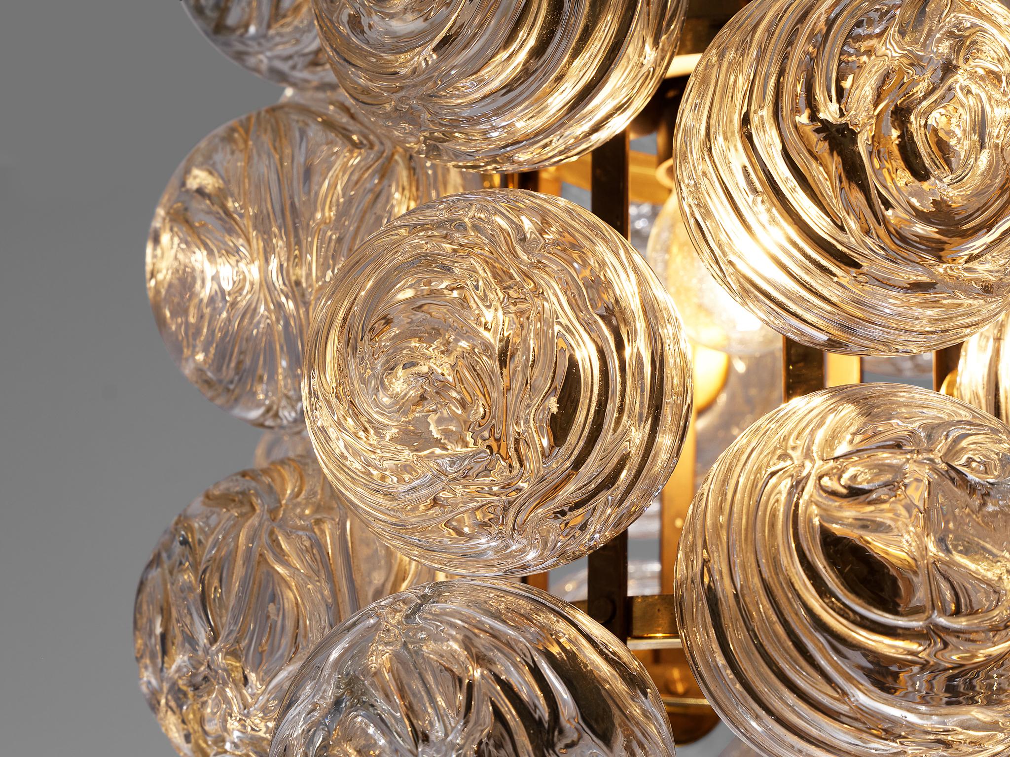 Mid-Century Modern Decorative Chandelier in Glass and Brass