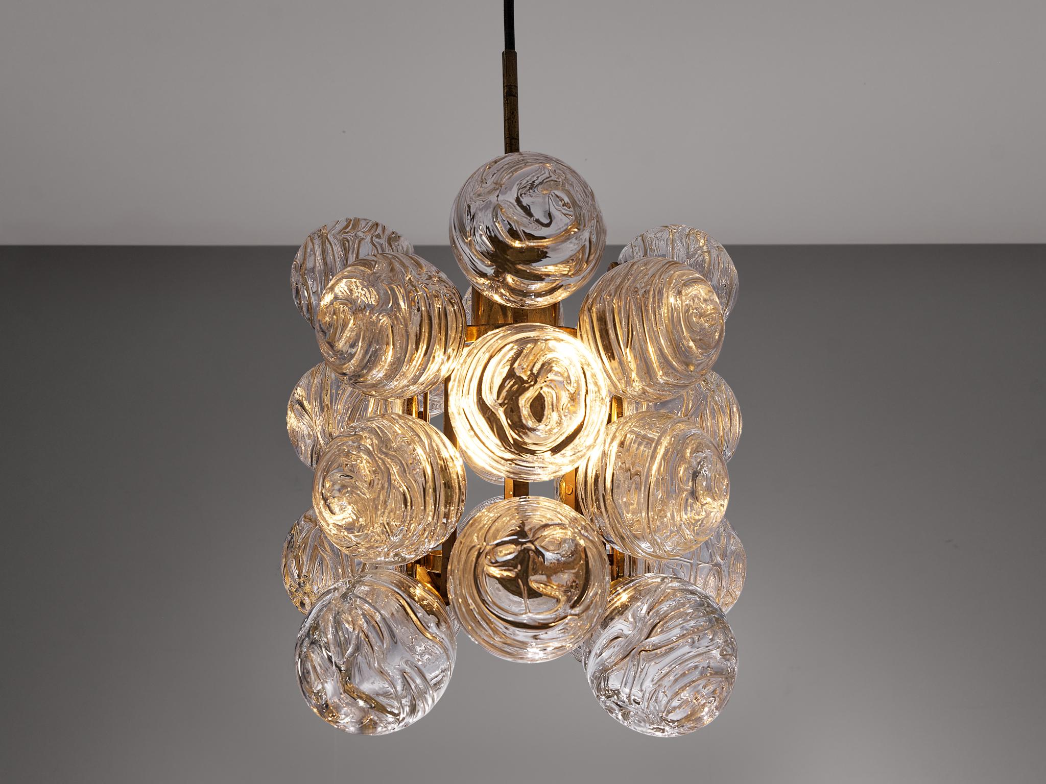 German Decorative Chandelier in Glass and Brass