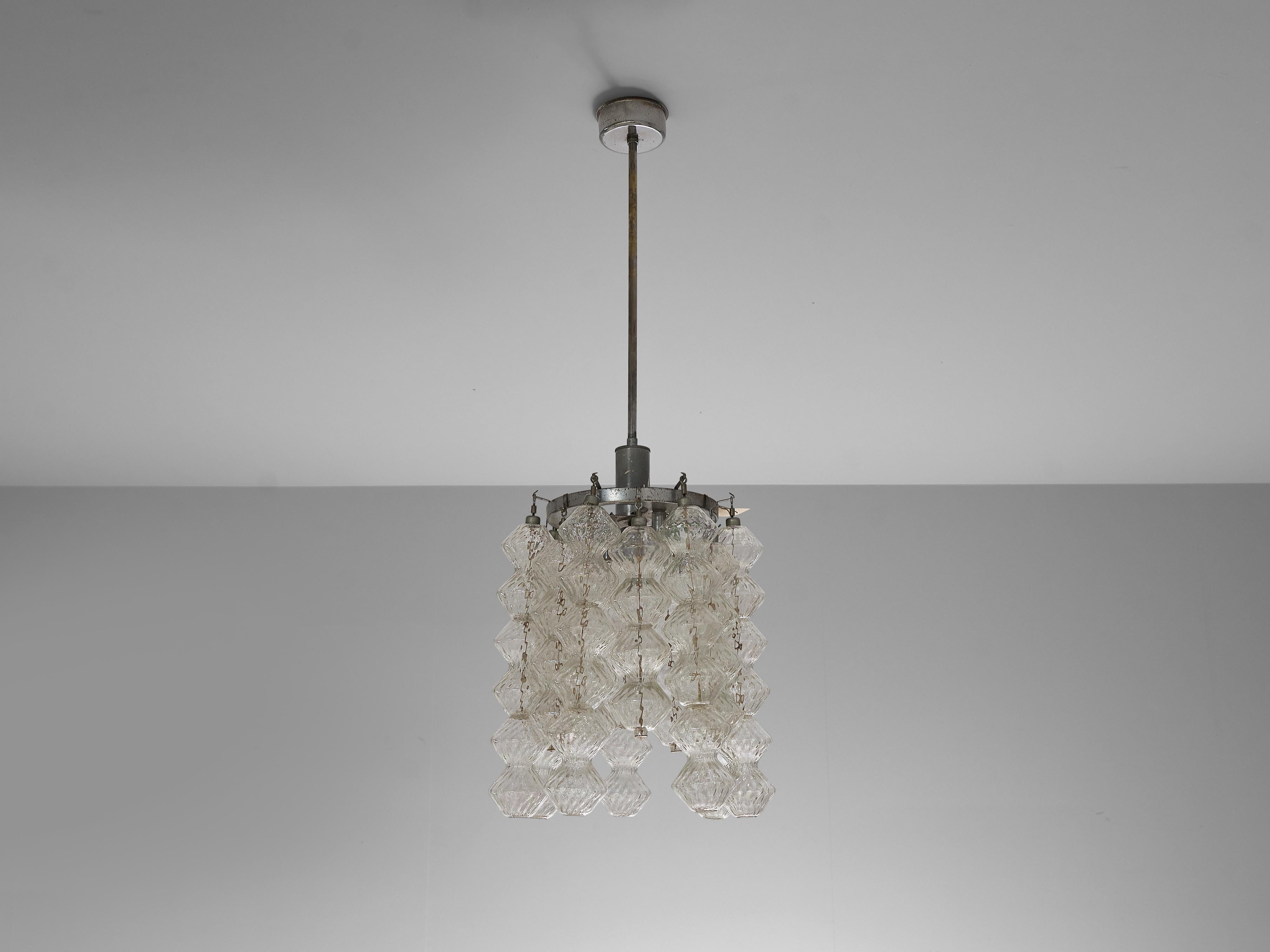 Mid-20th Century Decorative Chandelier in Glass and Chrome