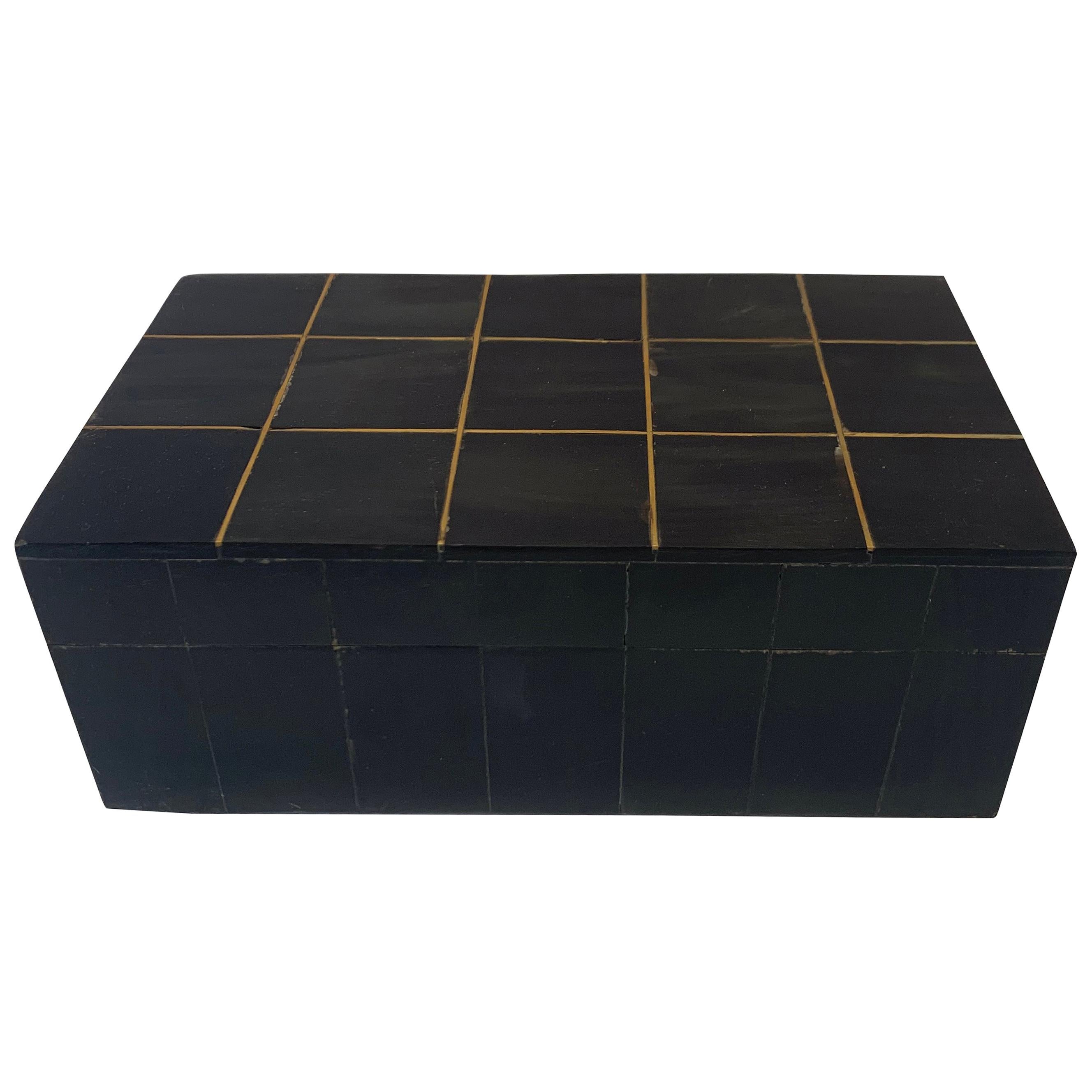 Decorative Charcoal Bone Box with Brass Inlay, India, Contemporary