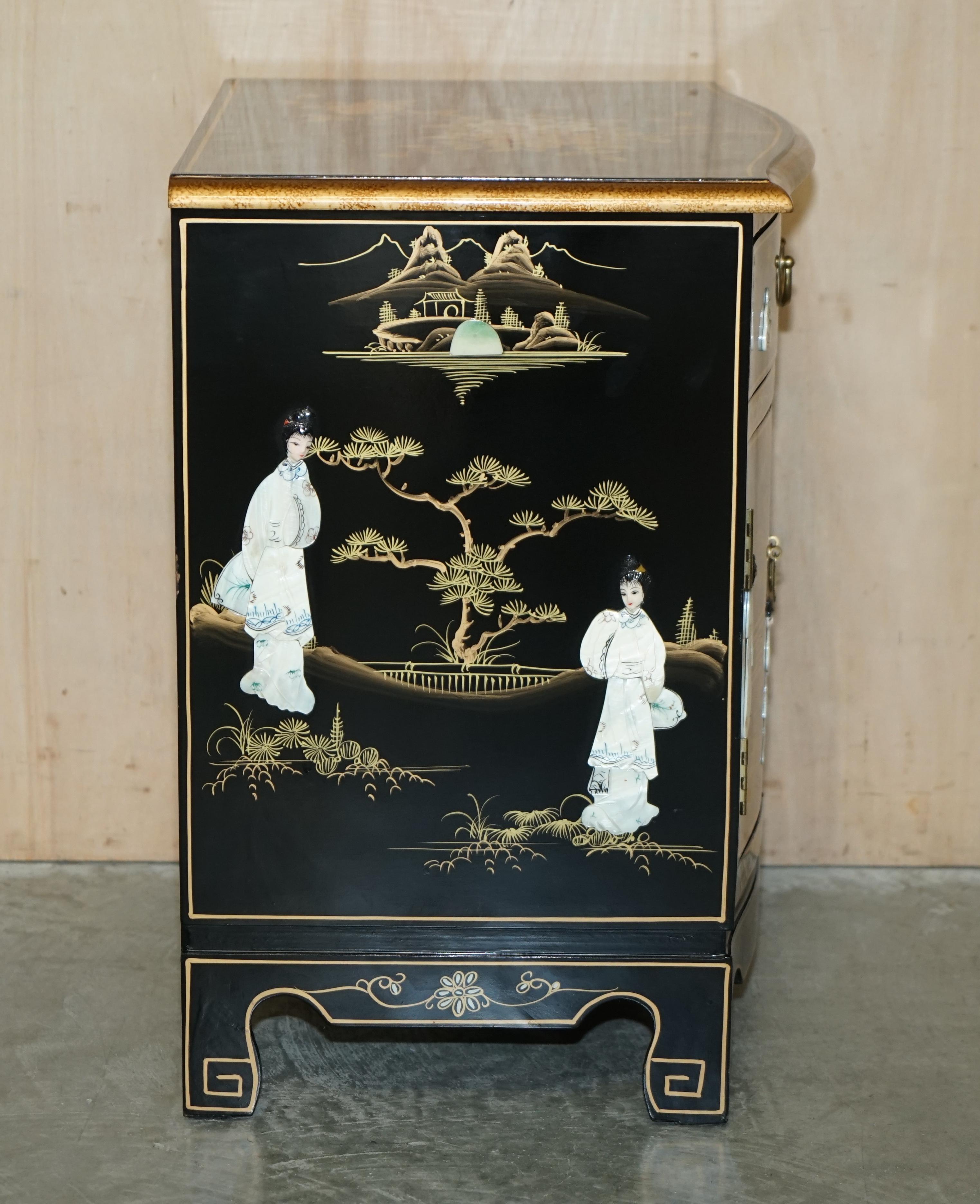 Decorative Chinese Chinoiserie Geisha Girls Lacquer Side Cabinet Soapstone For Sale 8