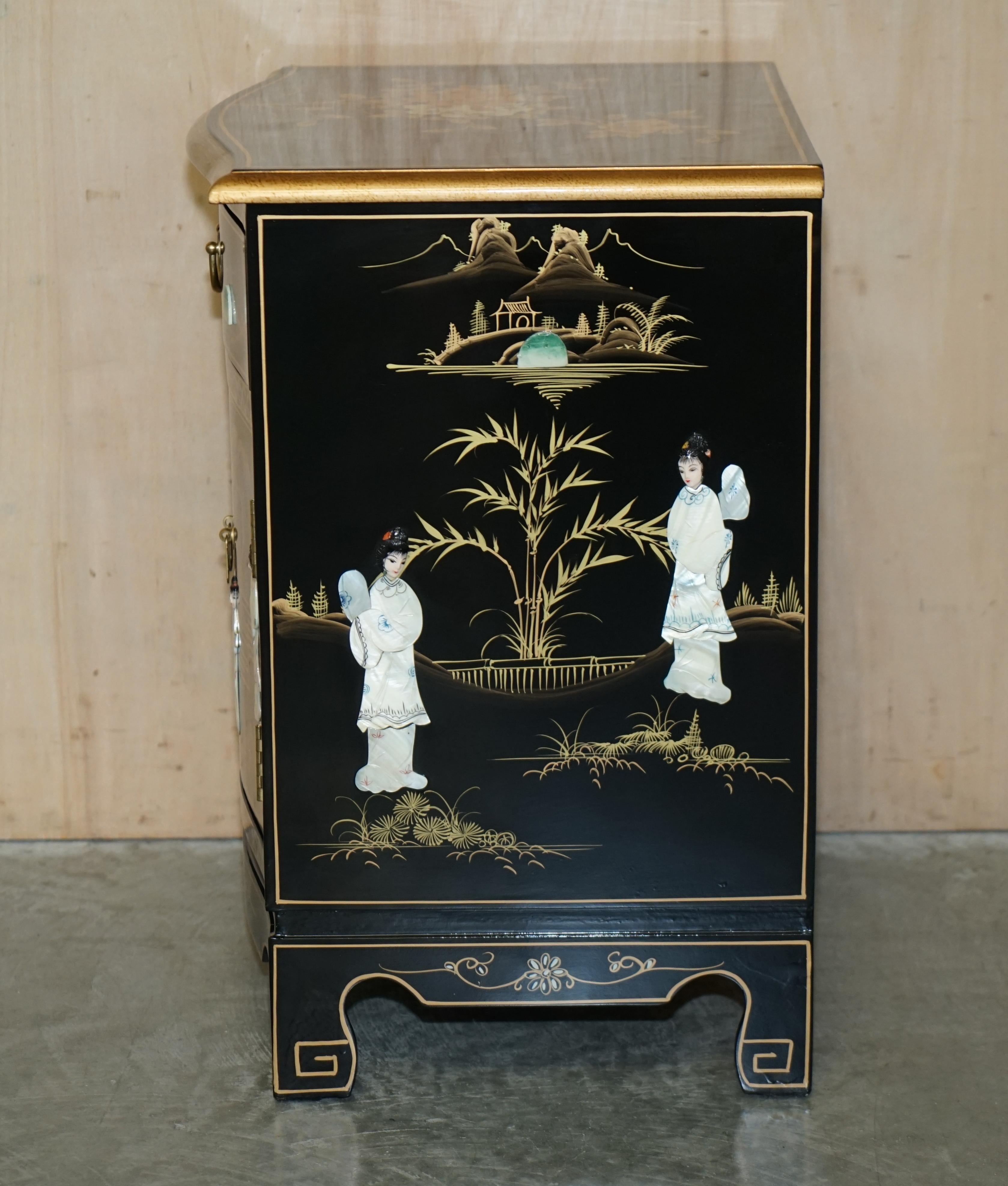 Decorative Chinese Chinoiserie Geisha Girls Lacquer Side Cabinet Soapstone For Sale 10