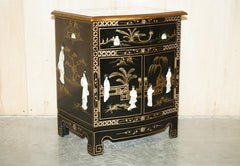 Decorative Chinese Chinoiserie Geisha Girls Lacquer Side Cabinet Soapstone