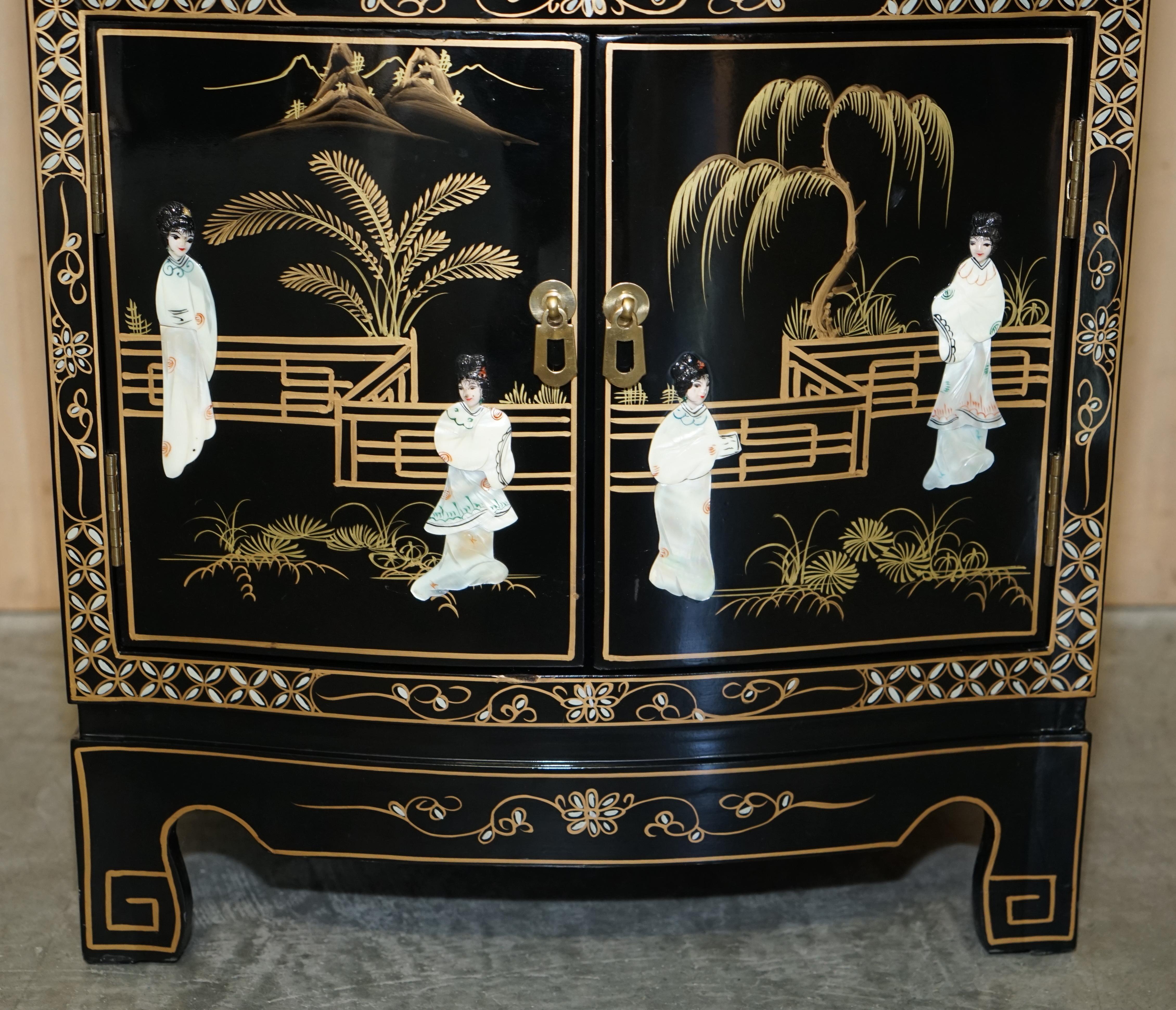 Decorative Chinese Chinoiserie Geisha Girls Lacquer Side Cabinet Soapstone For Sale 3