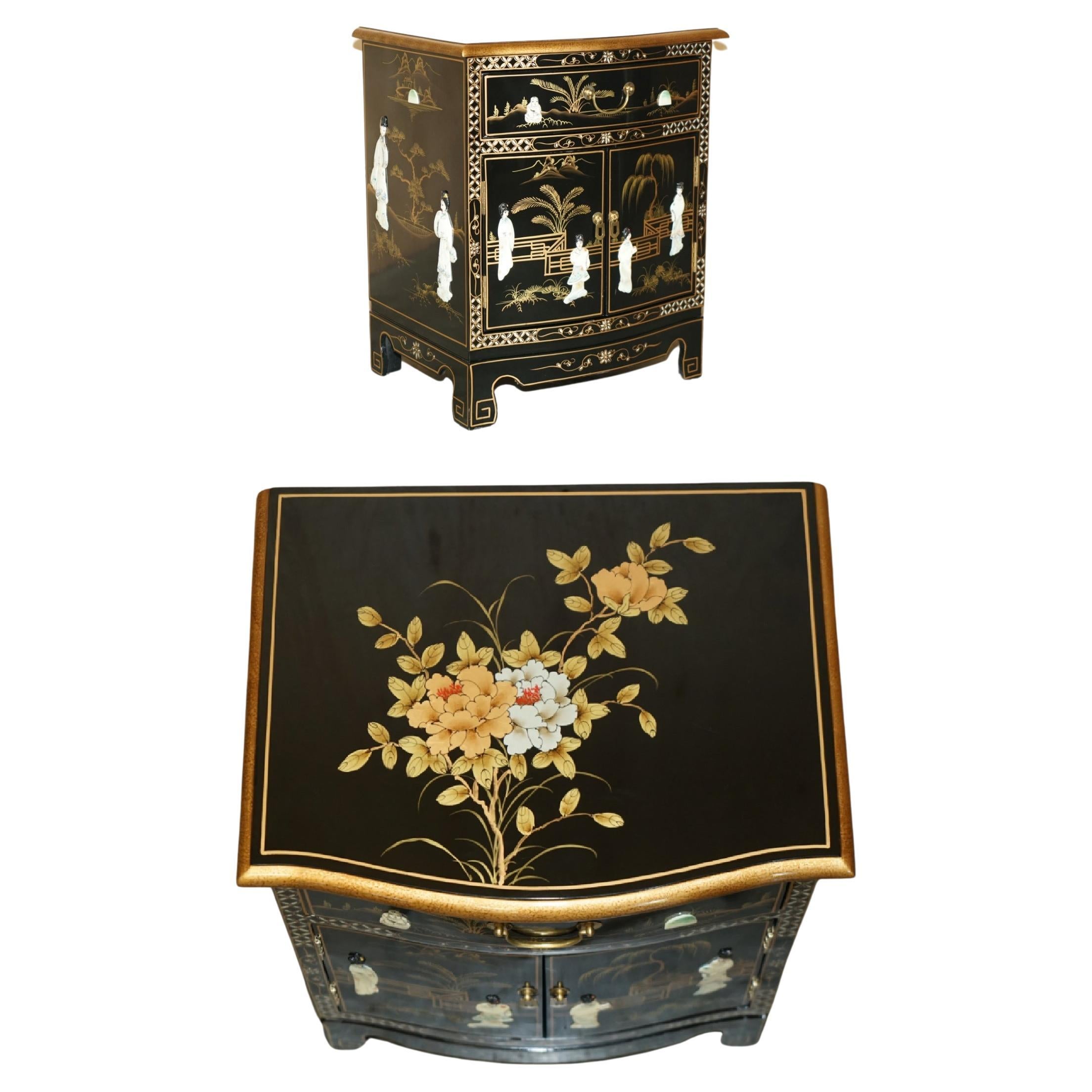 CHINOISERIE DÉCORative GEISHA GIRLS LACQUER SiDE CABINET SOAPSTONE