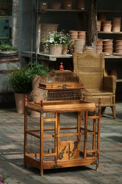 Decorative Chinese Painted Wooden Bird Cage, Early 20th Century, 1930s