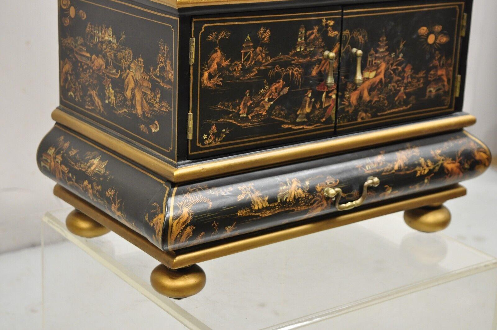 Decorative Chinoiserie Bombe Style Black Lacquer Oriental Jewelry Box For Sale 6