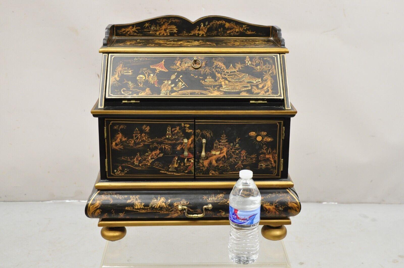 Decorative Chinoiserie Bombe Style Black Lacquer Oriental Jewelry Box. Circa Late 20th - Early 21st Century. Measurements: 19