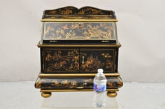 Decorative Chinoiserie Bombe Style Black Lacquer Oriental Jewelry Box