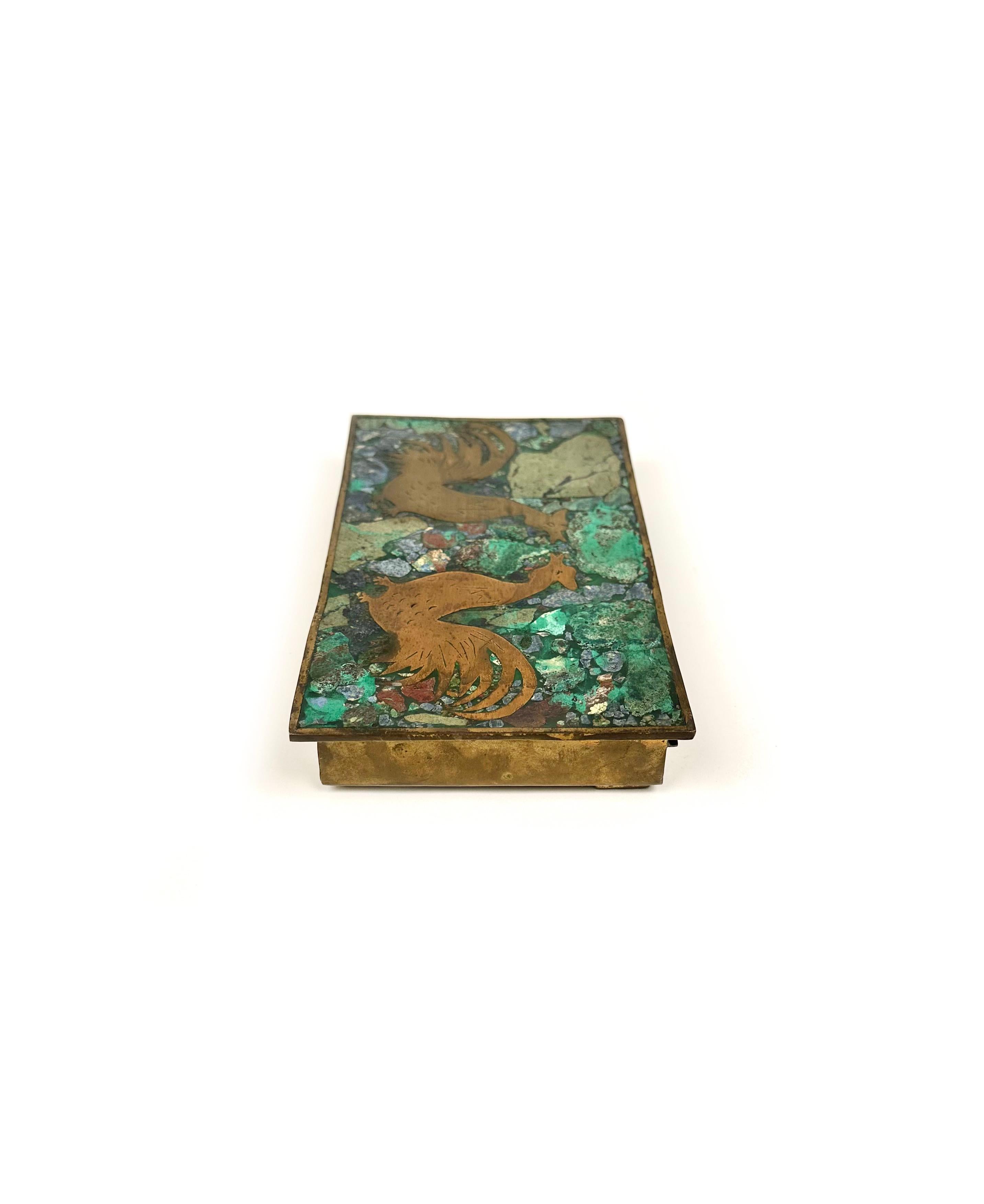 Decorative Cigar Box in Brass, Malachite and Wood, Mexico, 1960s For Sale 4