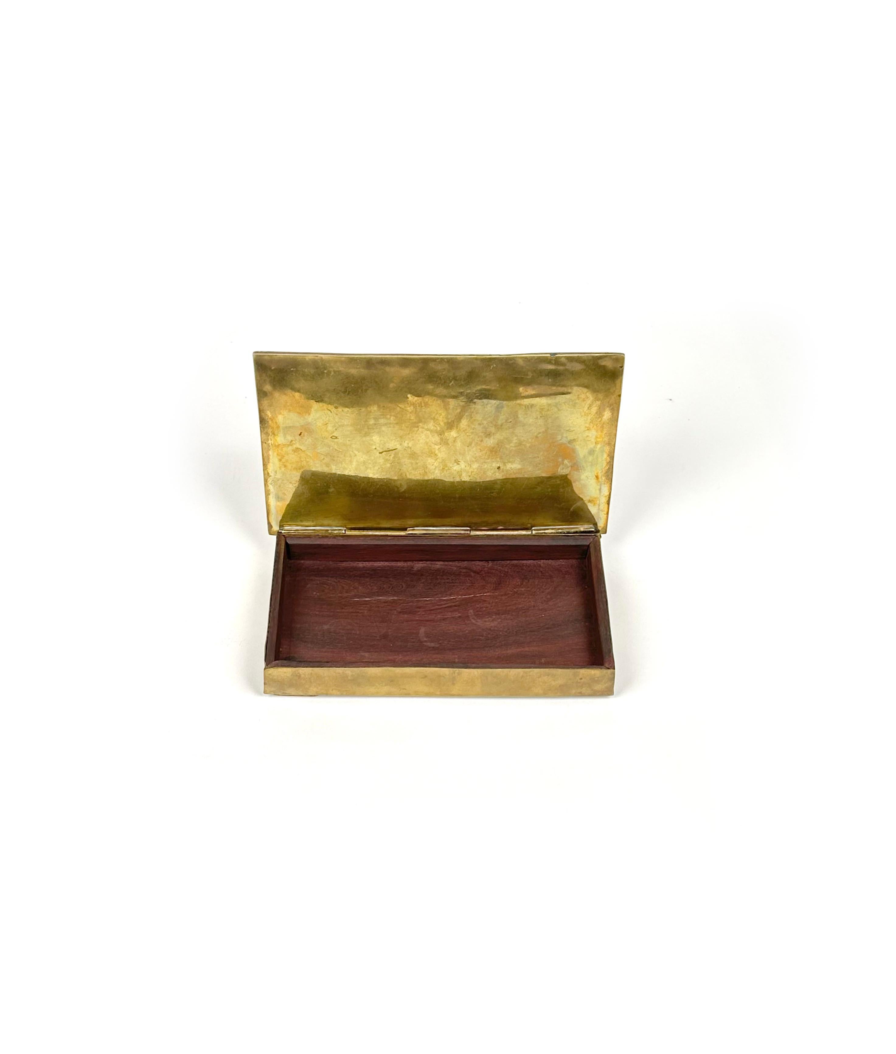 Mexican Decorative Cigar Box in Brass, Malachite and Wood, Mexico, 1960s For Sale