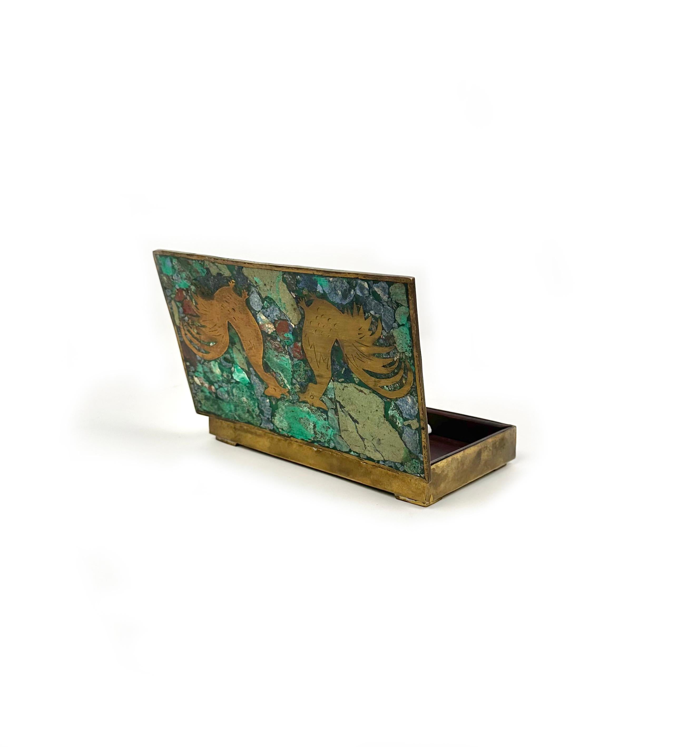 Decorative Cigar Box in Brass, Malachite and Wood, Mexico, 1960s For Sale 1