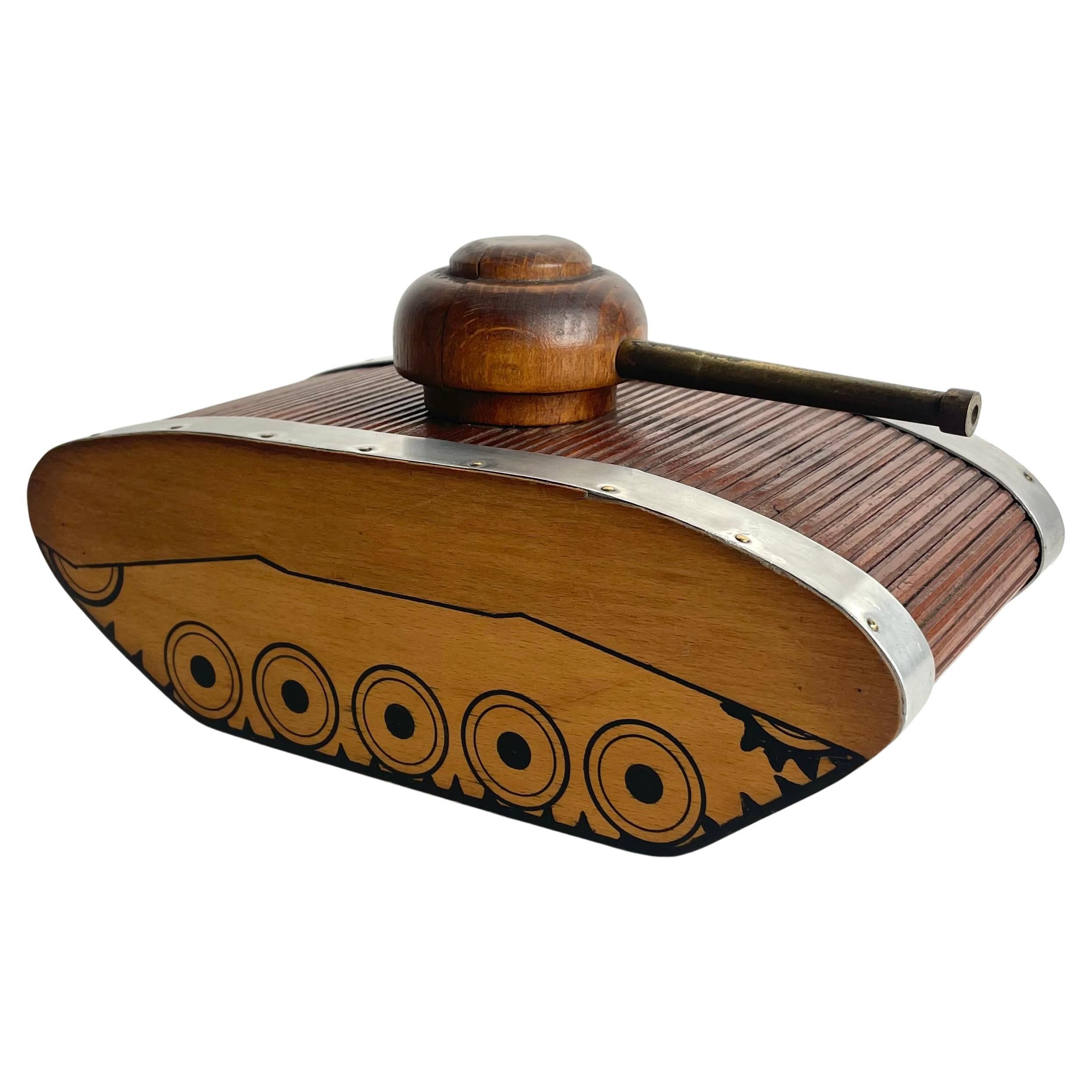 Decorative Cigar or Cigarette Box in the shape of a tank from the 1940s For Sale