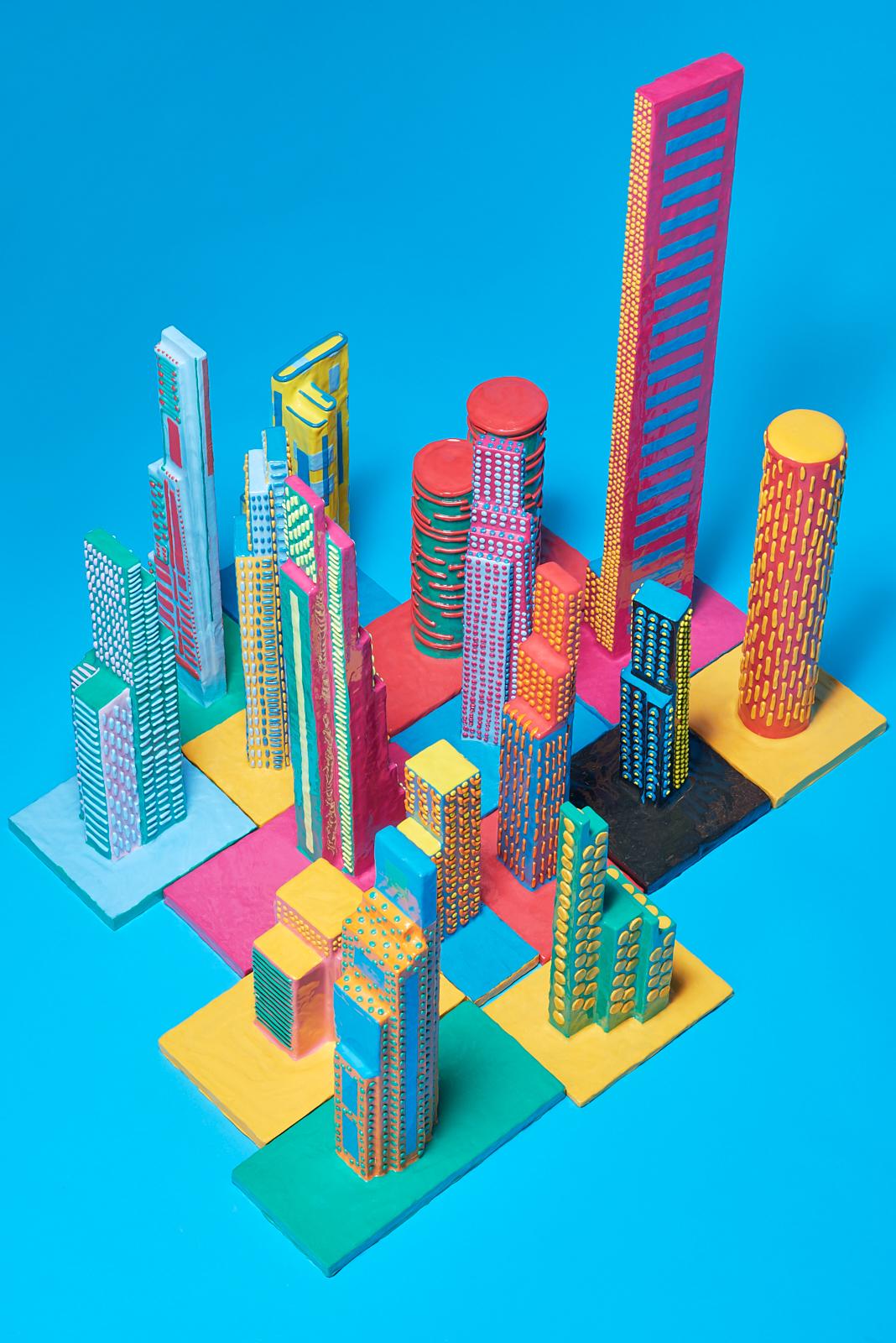 Glazed Decorative City Towers by Diego Faivre Minute Manufacture Designs For Sale
