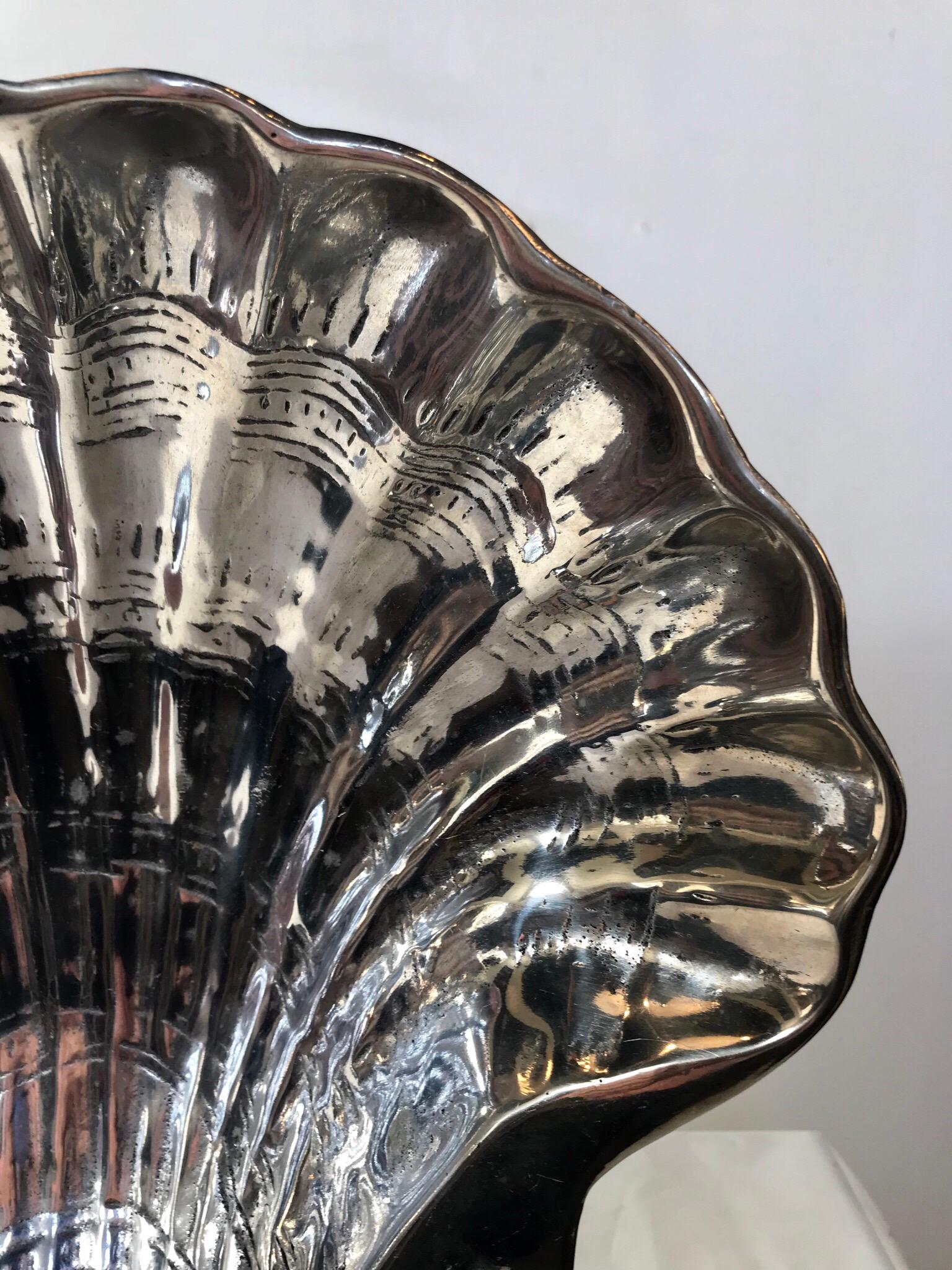 Decorative Clam Shell Bowl of Polished Aluminum For Sale 3