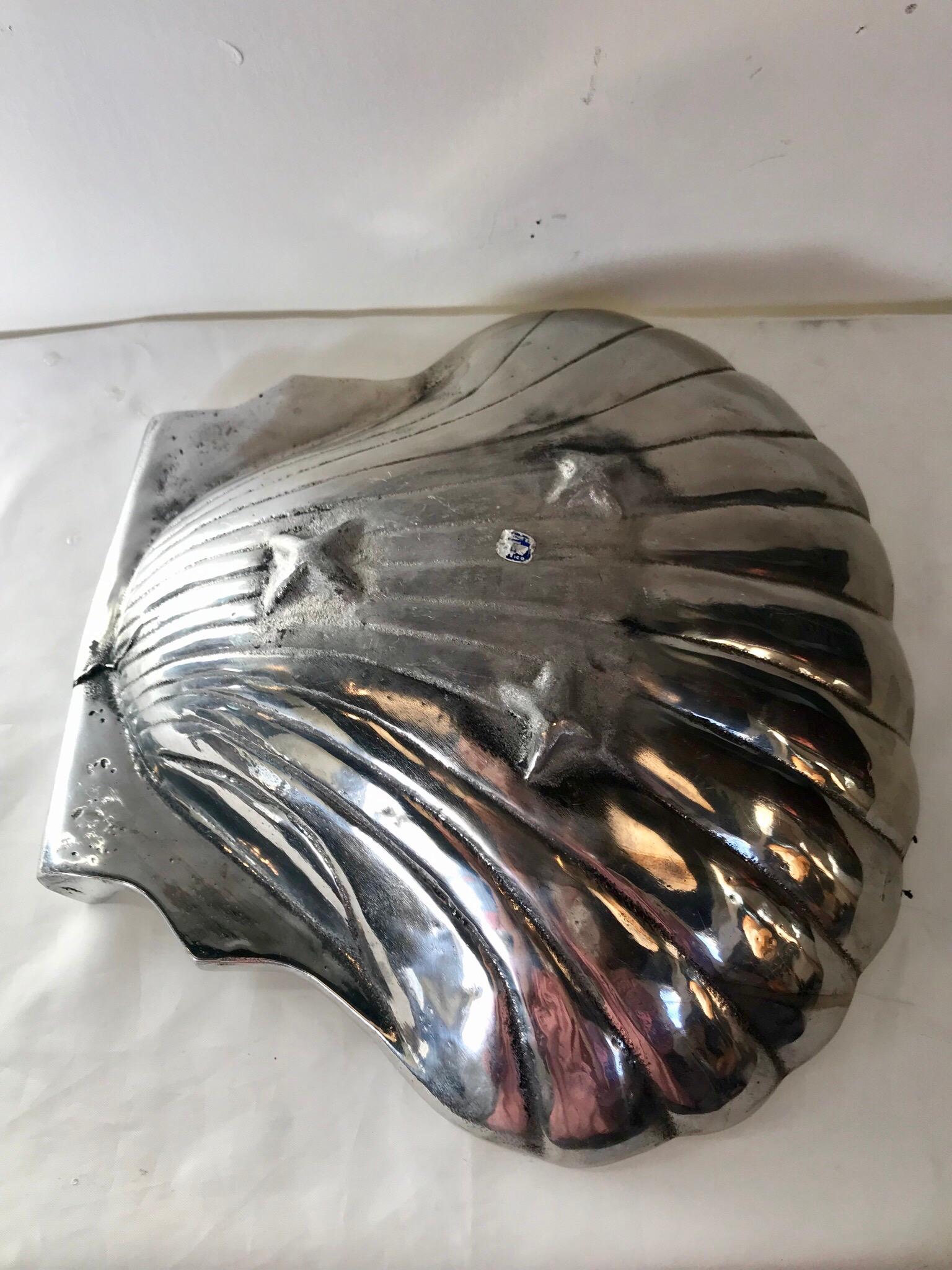 Hollywood Regency Decorative Clam Shell Bowl of Polished Aluminum For Sale