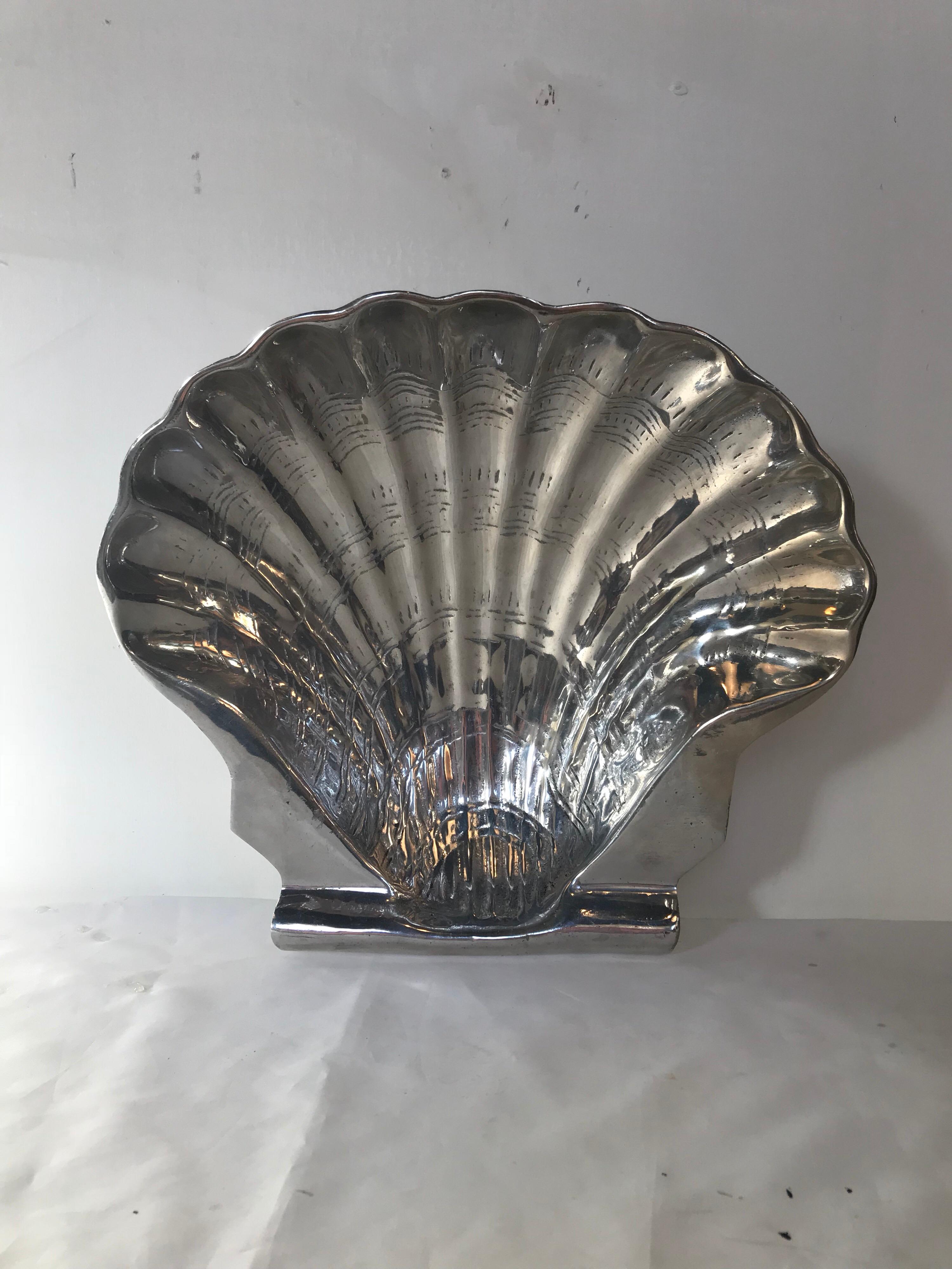 Mexican Decorative Clam Shell Bowl of Polished Aluminum For Sale