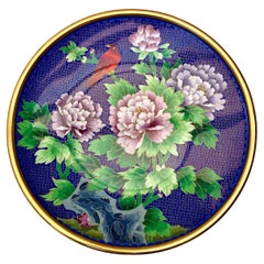 Decorative Cloisonne Plate, China, 1980s Vintage Brass & Enamel Plate