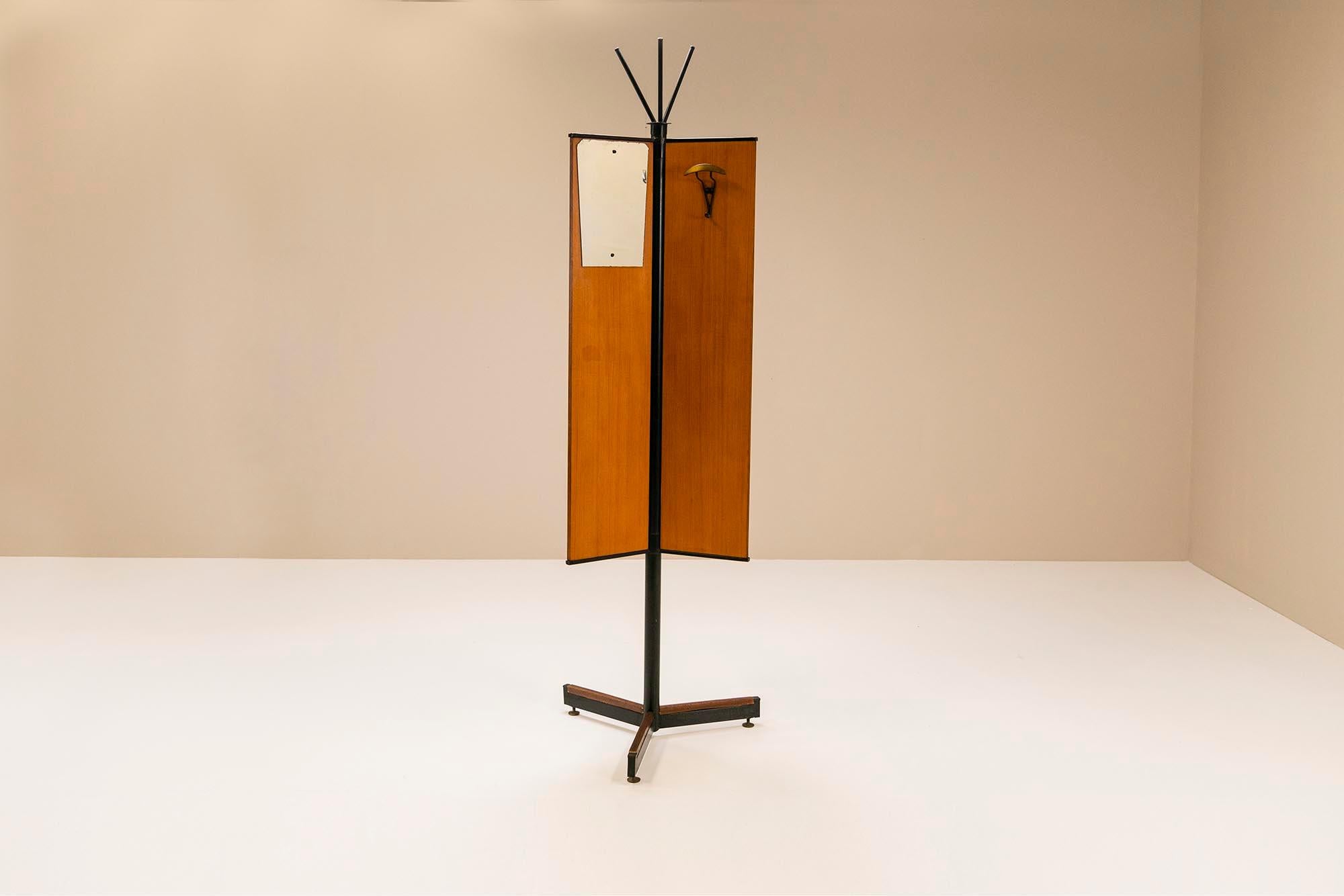 Mid-Century Modern Decorative Coat Rack in Stained Metal and Teak in the Style of Gio Ponti, 1960s