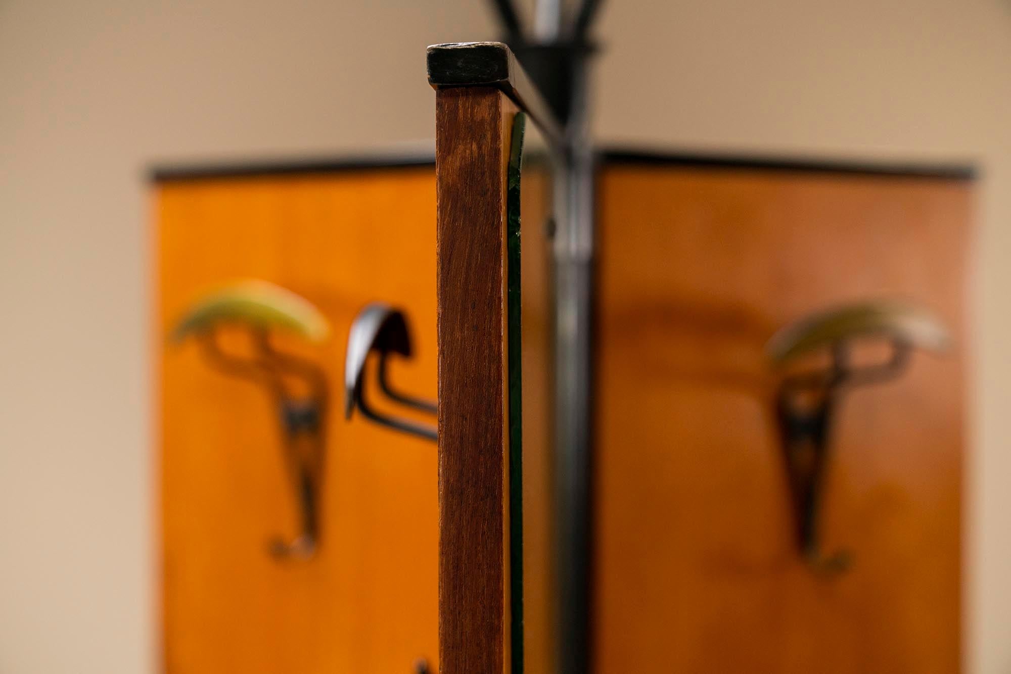 Decorative Coat Rack in Stained Metal and Teak in the Style of Gio Ponti, 1960s In Good Condition In Hellouw, NL