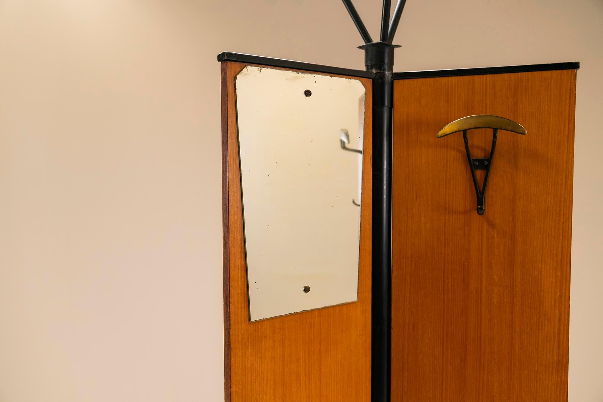 Mid-20th Century Decorative Coat Rack in Stained Metal and Teak in the Style of Gio Ponti, 1960s