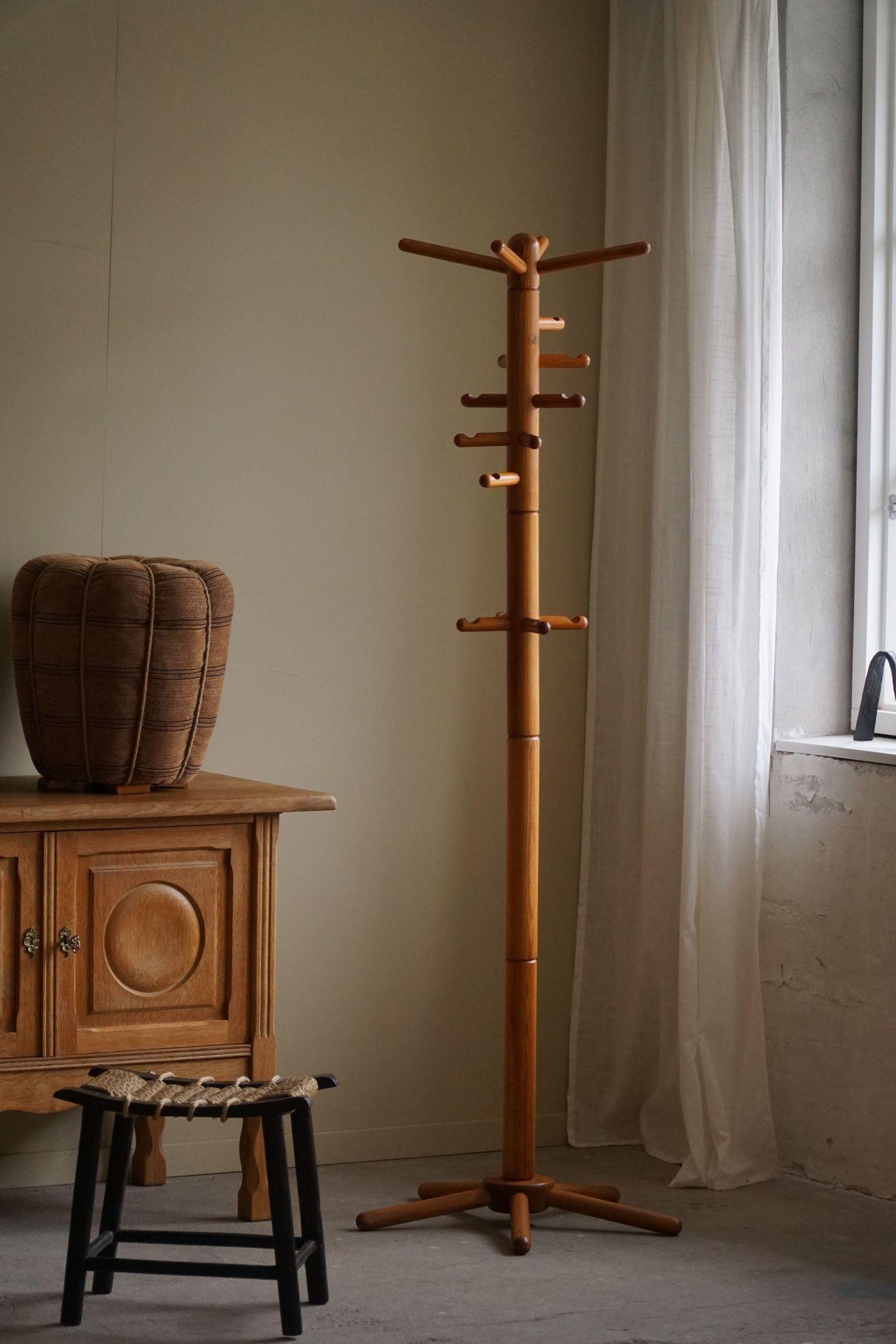 Scandinavian Modern Decorative Coat Stand in Solid Pine, Danish Mid Century Modern, 1970s For Sale
