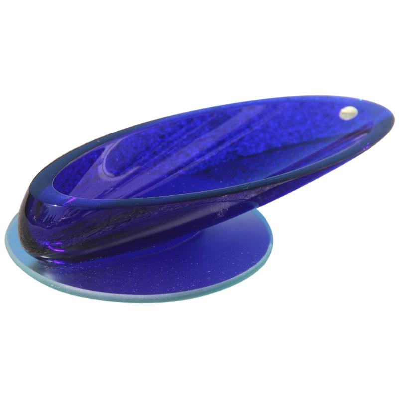 Decorative Cobalt Blue Oval Crystal Bowl Italian Design, 1980 Mirror