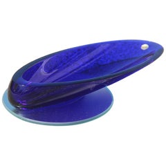 Decorative Cobalt Blue Oval Crystal Bowl Italian Design, 1980 Mirror