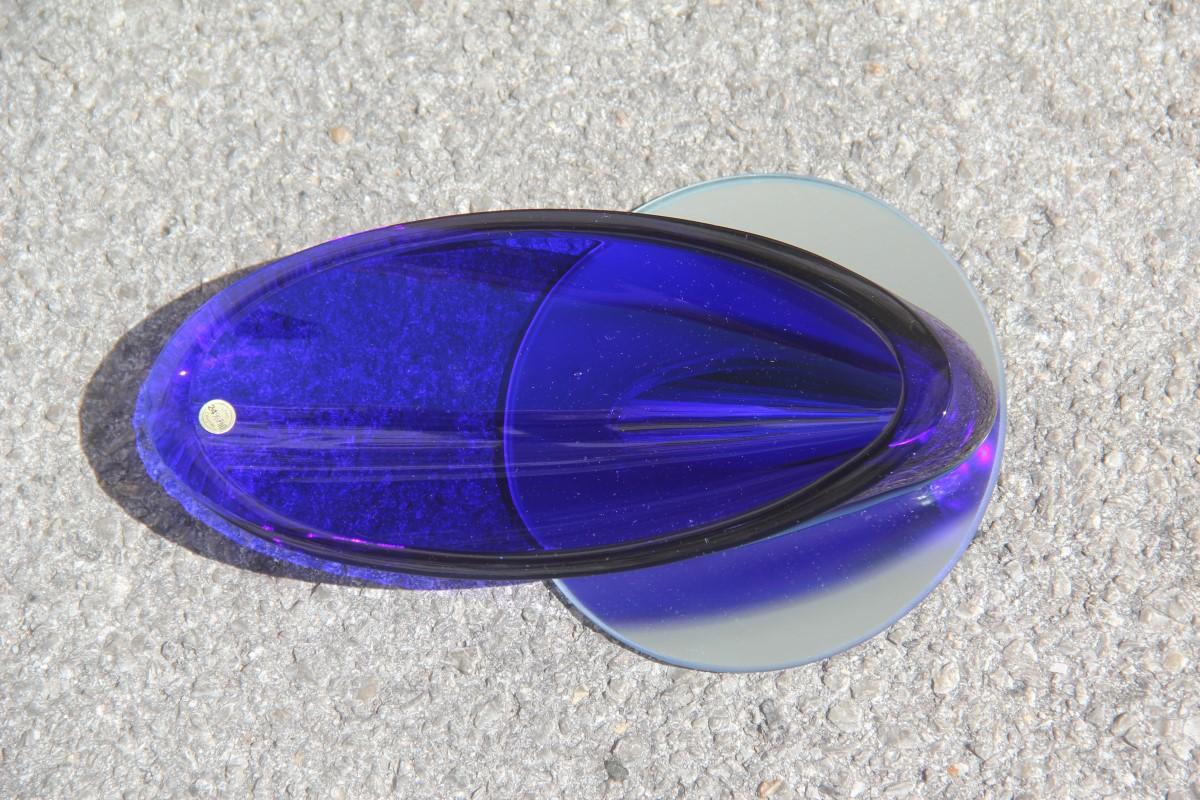 Decorative Cobalt Blue Oval Crystal Bowl Italian Design, 1980 Mirror For Sale 4