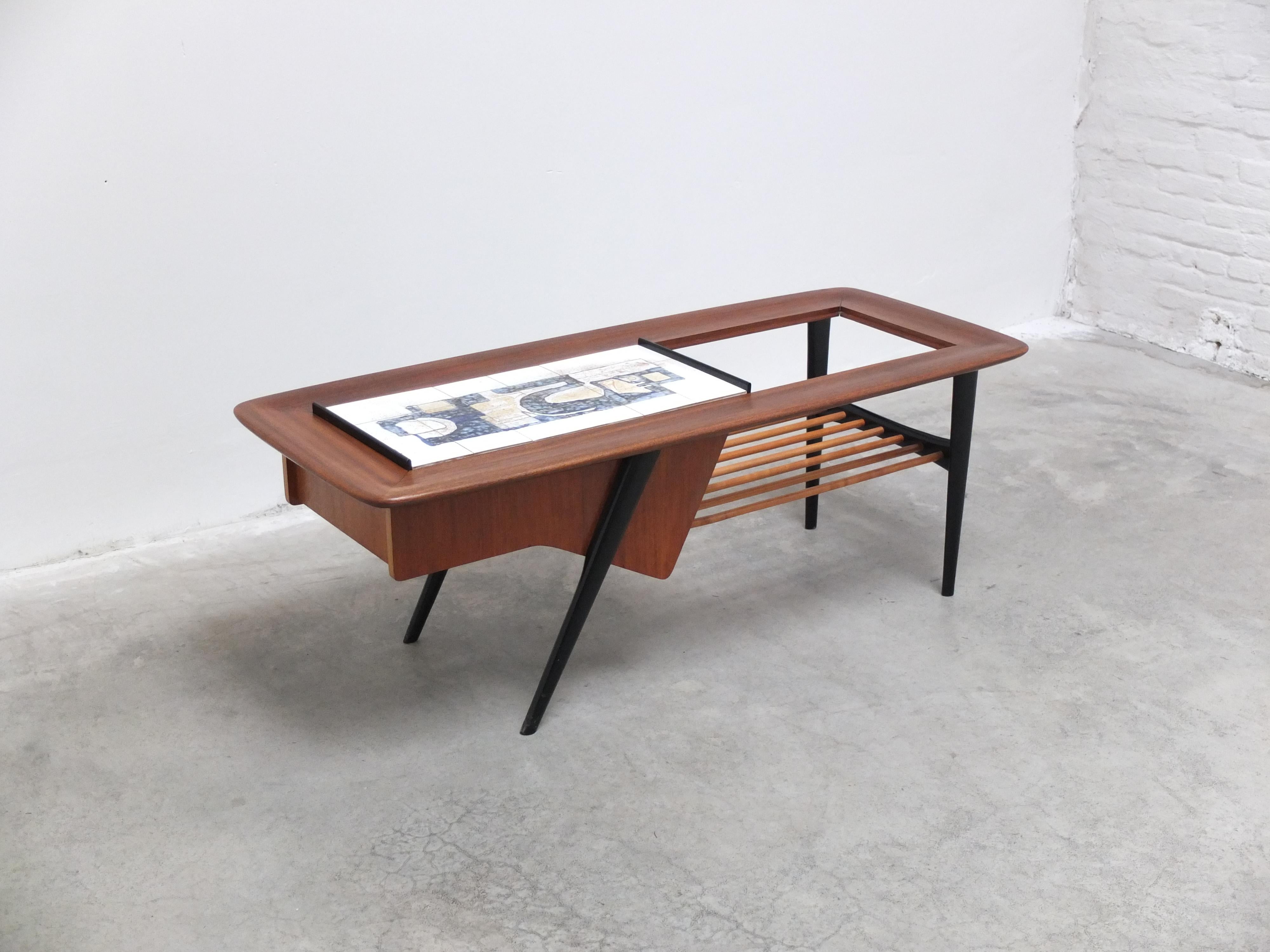 Belgian Decorative Coffee Table with Bar by Alfred Hendrickx for Belform, 1957 For Sale