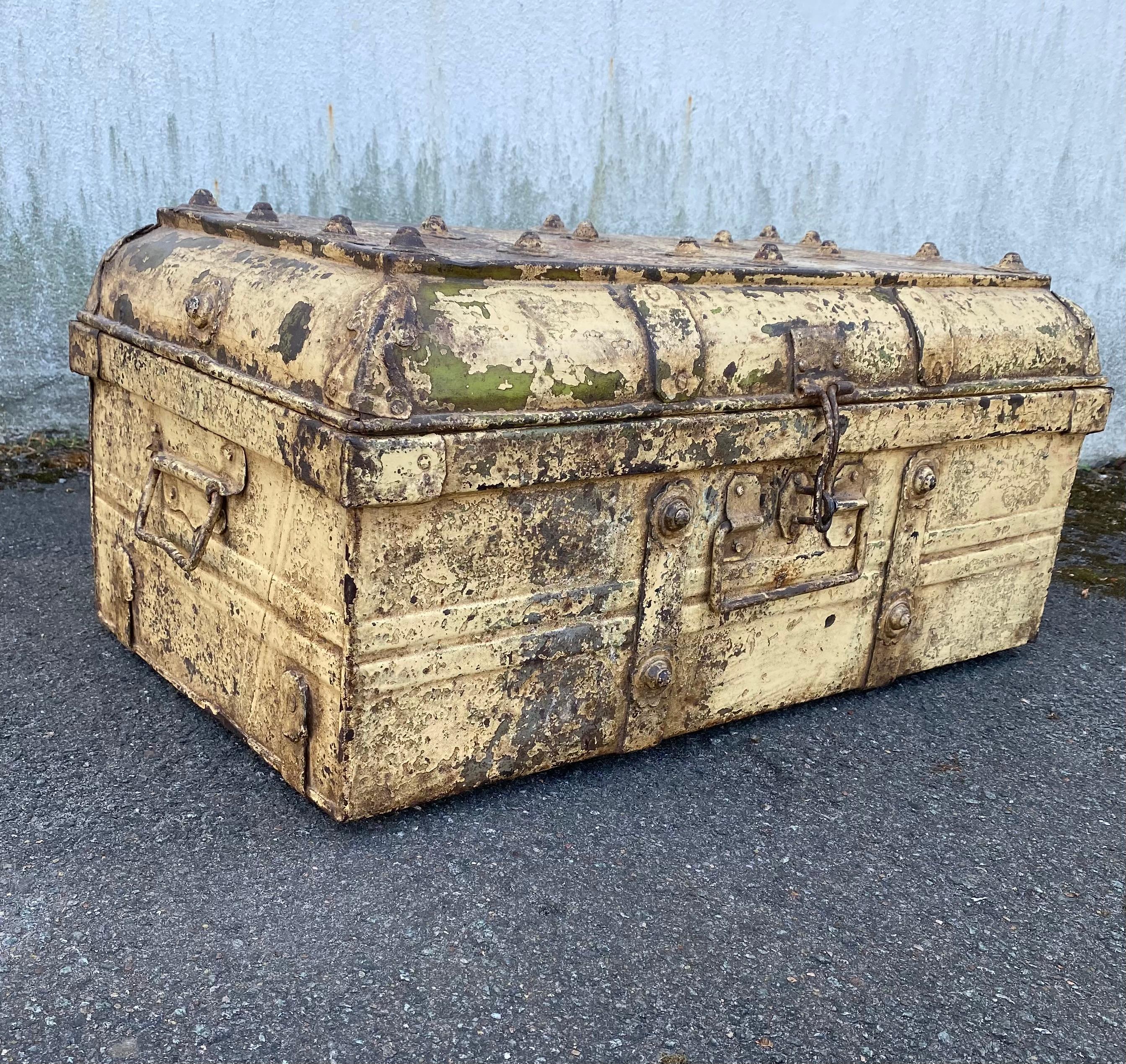 Painted Decorative Colonial Metal Case for Tropical Travel, Case Library, Officers Chest