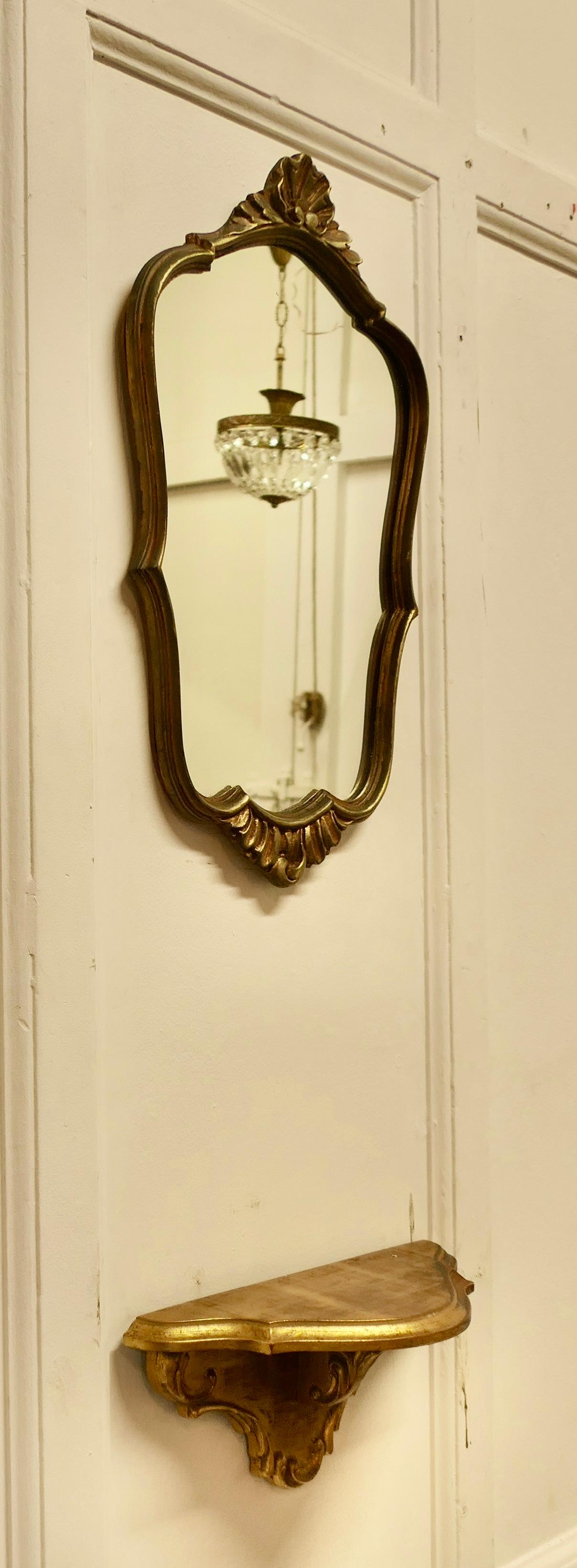 French Provincial Decorative Console Mirror with Shelf Under For Sale