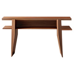 Mesa Consola Decorativa, Aparador de Madera Maciza de Nogal, Consola Estrecha