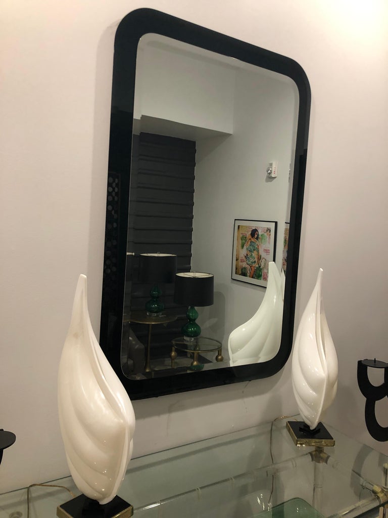 Decorative Contemporary Beveled Edge Black Glass Mirror